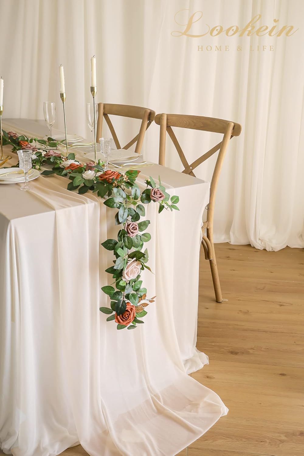 Lookein 5FT Artificial Rose Flower Garland for Table Centerpieces Backdrop Arch Flowers Decorations