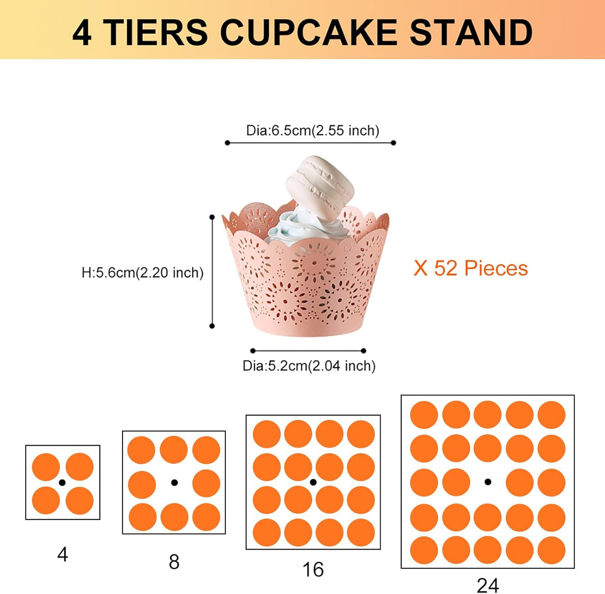 Cupcake Stand, 4 Tier Square Acrylic Cupcake Display Stand Holder, Clear Dessert Pastry Tower for