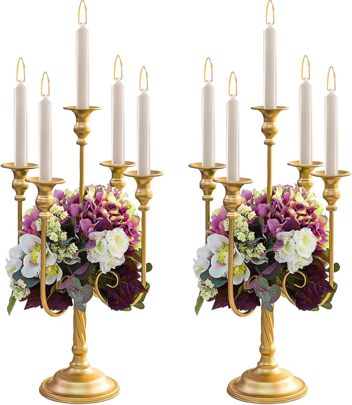 Metal Candelabra Gold Candle Stand 20in Tall, 5-Candle Candlestick Holder for Taper Candles, Candle