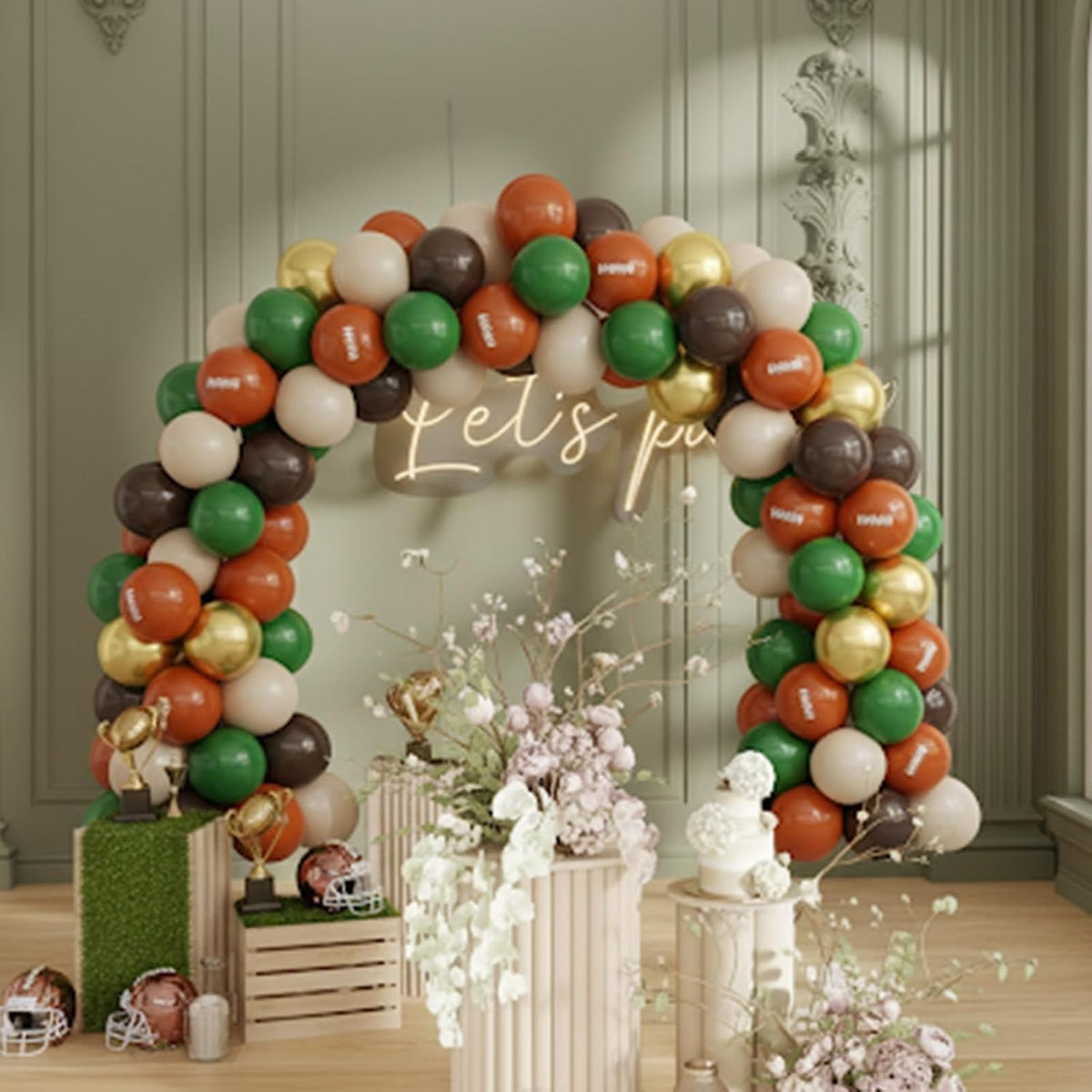 Football Balloons, 50PCS 12inch Party Balloons Dark Green Gold Black Beige Ballons Football Printed