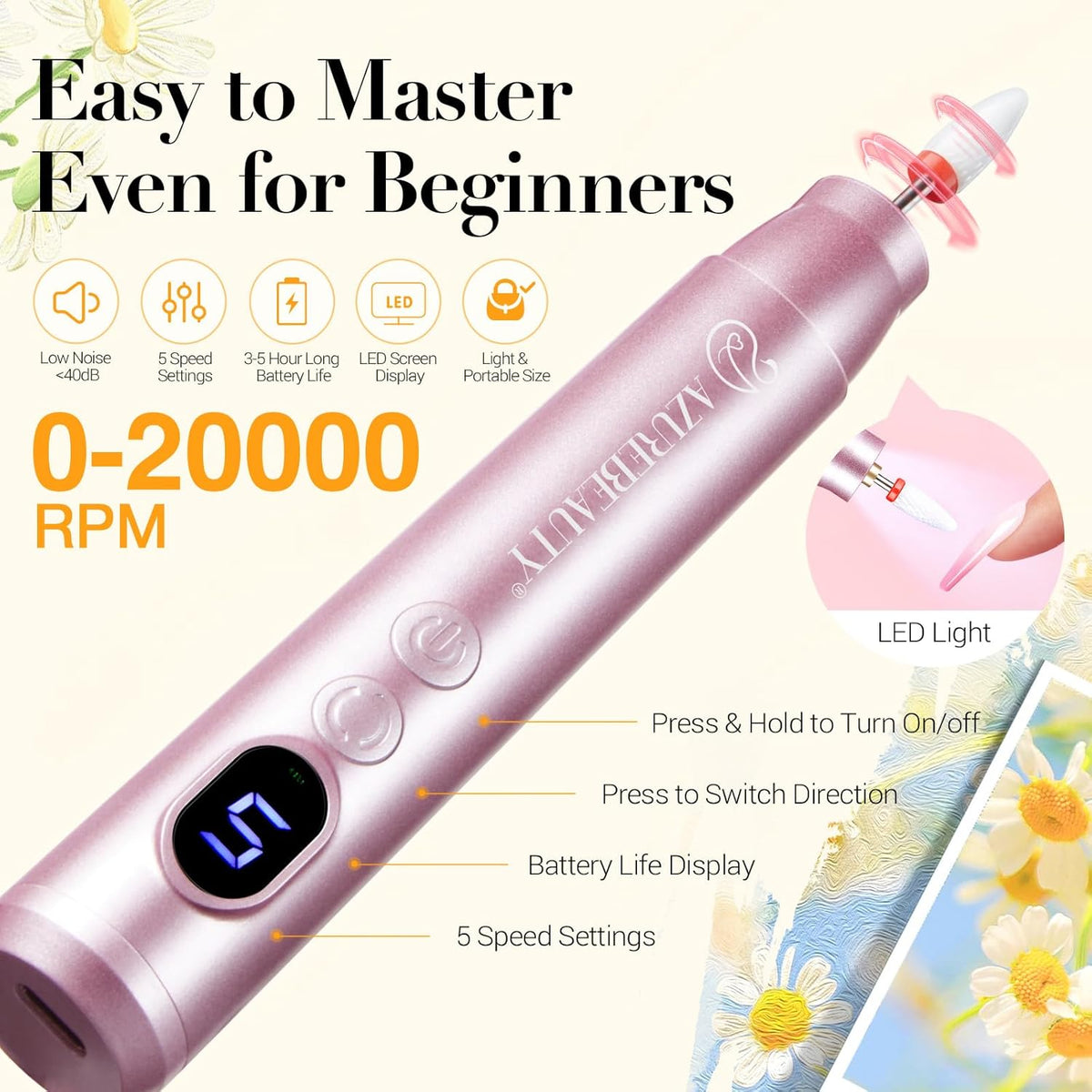AZUREBEAUTY Dip Powder Nail Kit with Electric Nail Drill 24 Colors Bright Green Pink Orange Nail