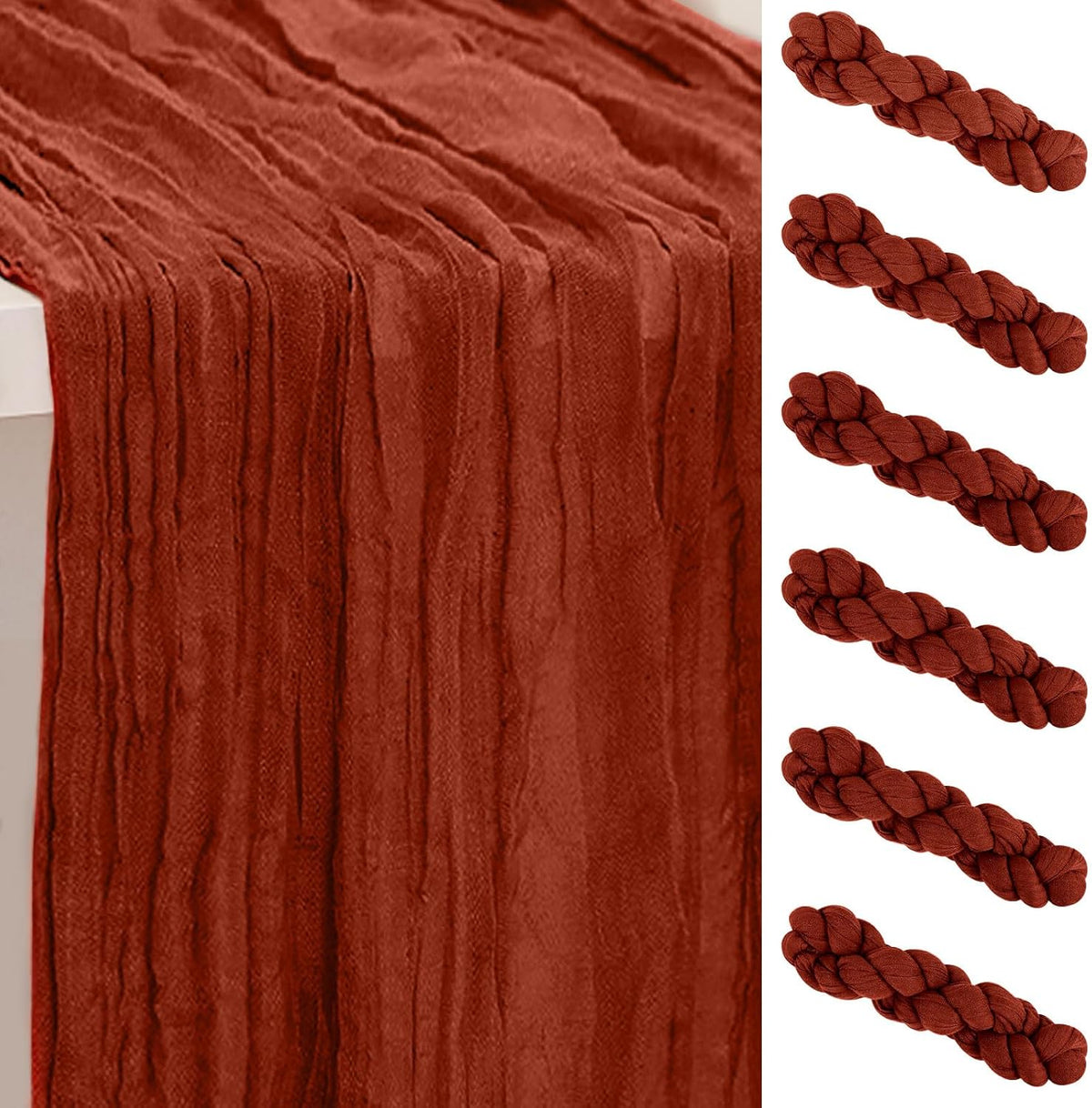 6 Pack Terracotta Cheesecloth Table Runner 35x120 Inch 10Ft Rustic Gauze Cheese Cloth Thanksgiving
