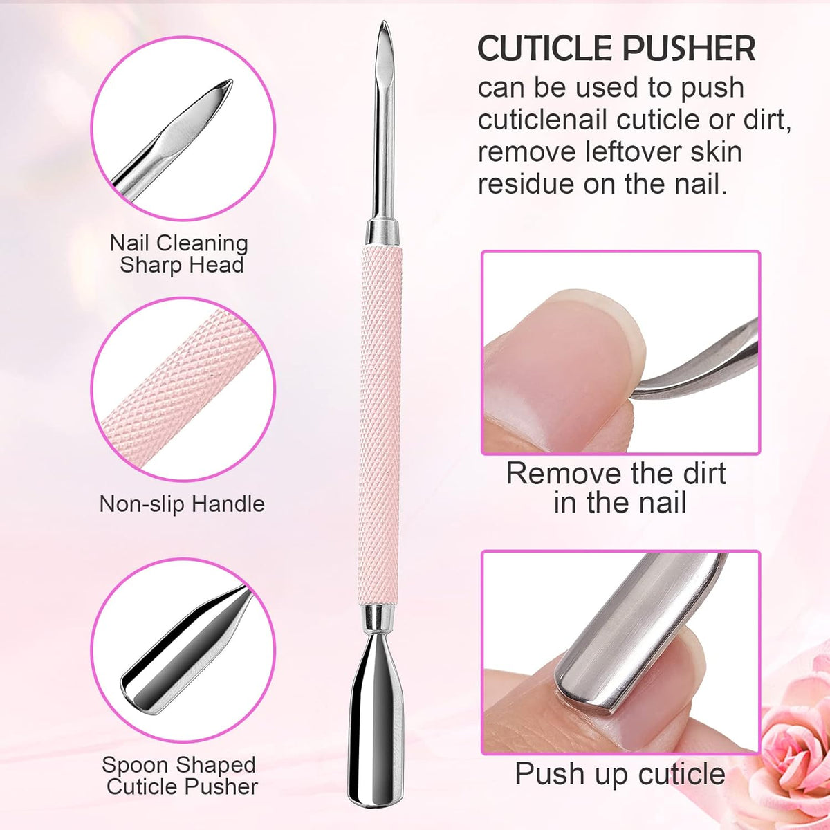 Makartt Cuticle Trimmer with Cuticle Pusher, 3 PCS Pink Nail Cuticle Nipper Professional Pedicure