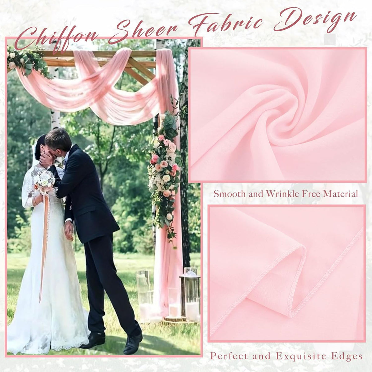 2 Panels Wedding Arch Draping Fabric 20Ft Length x 28" Width Light Pink Arch Drapes Chiffon Fabric