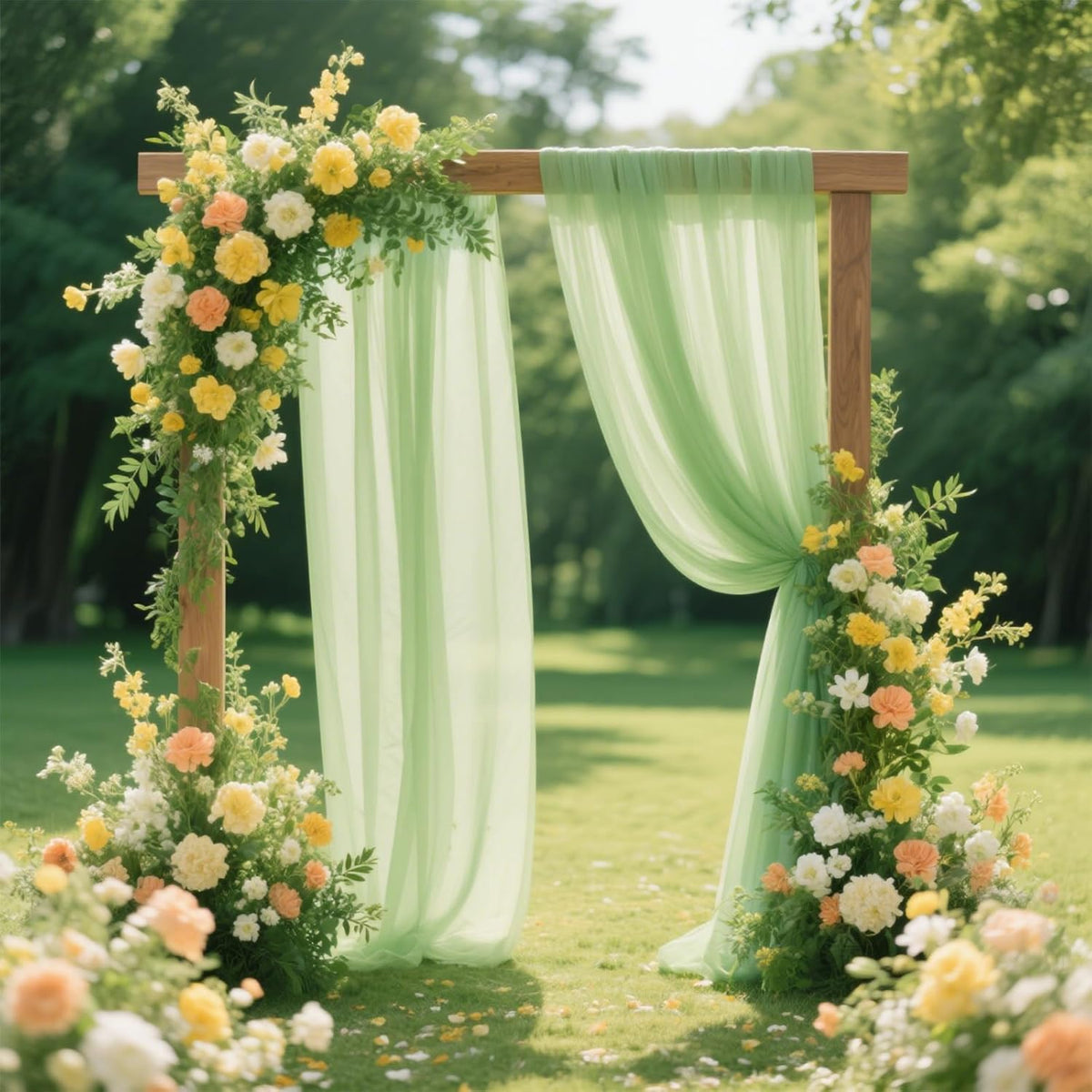 VOK Sage Green Wedding Arch Draping Fabric 29in x 18Ft 4 Panels Sheer Chiffon Curtain Drapes Extra