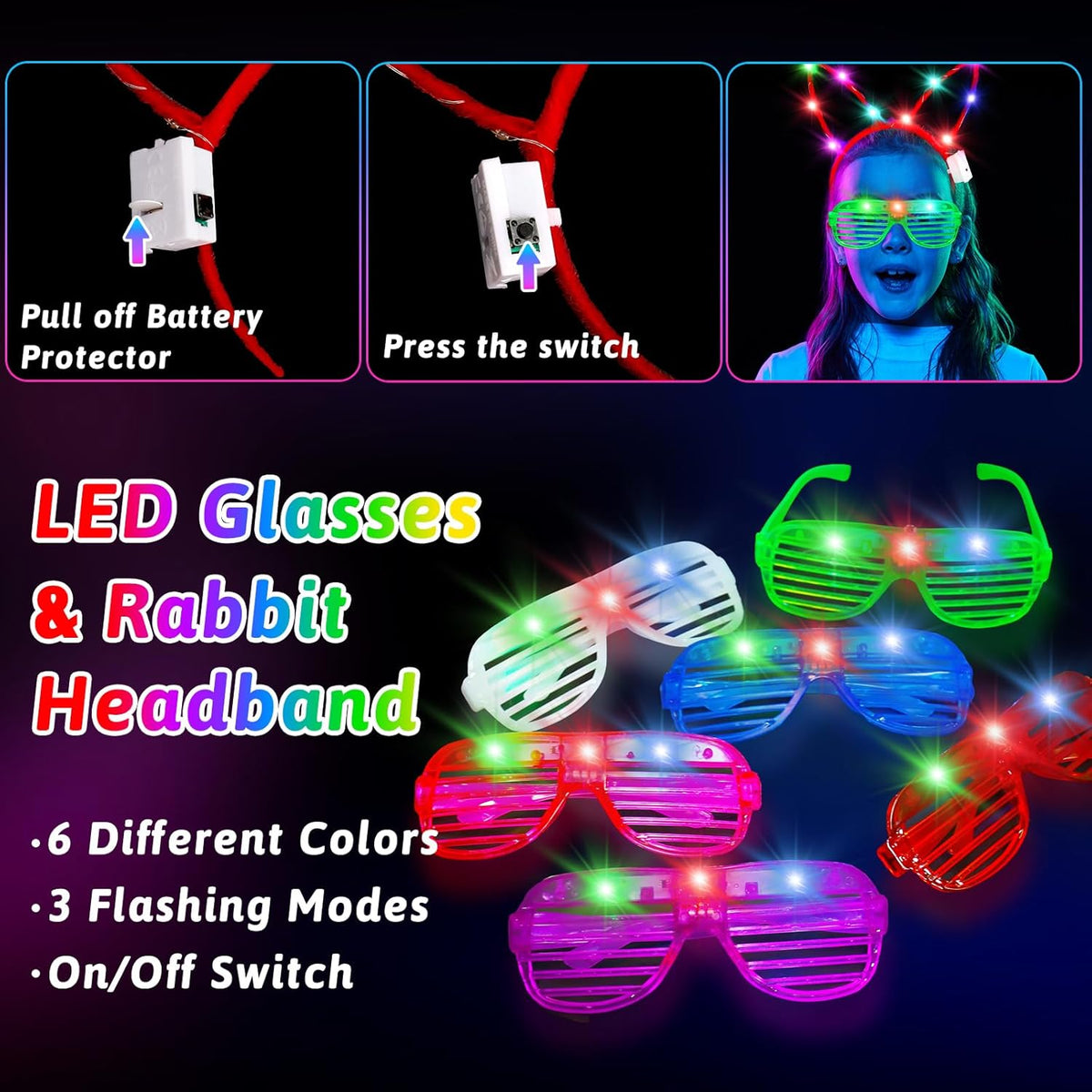 156PCS Glow in The Dark Party Supplies for Kids 8-12, Light Up Glasses Headband Rings Halloween
