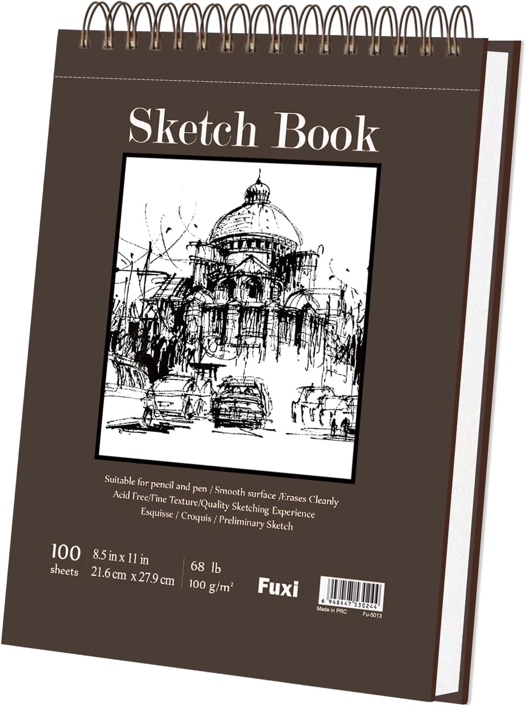 Fuxi Sketchbook 8.5x11, 100 Sheets Hard Cover Sketch Book 8.5" x 11", 68 lb/100gsm Drawing Pad