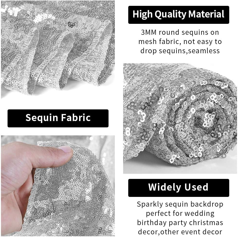 Hahuho Silver Sequin Backdrop Curtain, 4PCS 2FTx8FT Glitter Backdrop Curtain for Parties