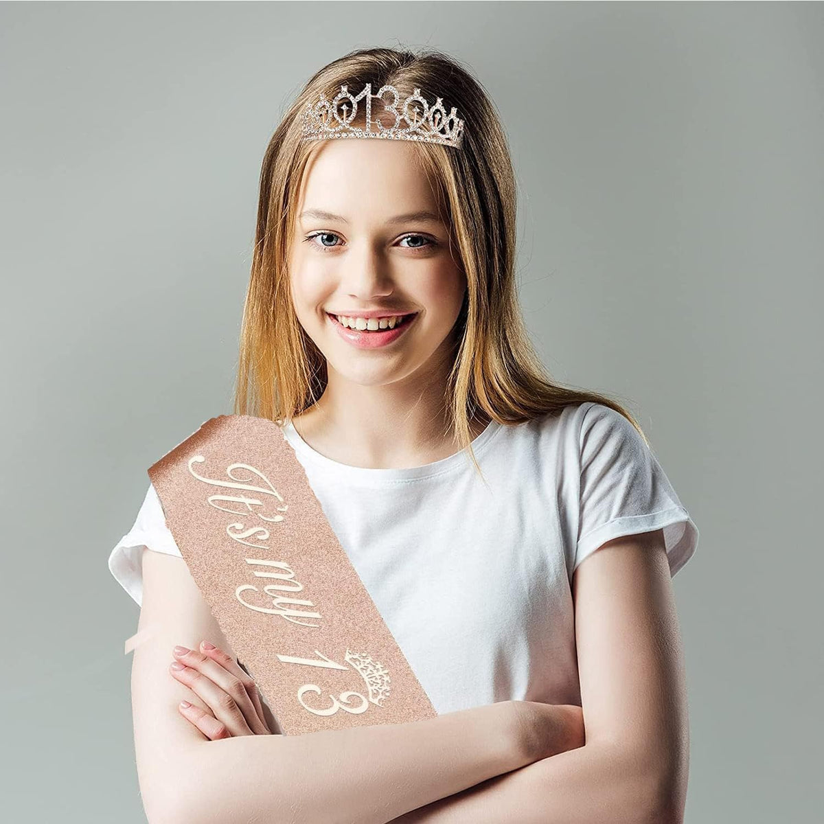 13th Birthday Decorations for Girls, Including Sash, Crown/Tiara, Candles and Cake Topper, Rose