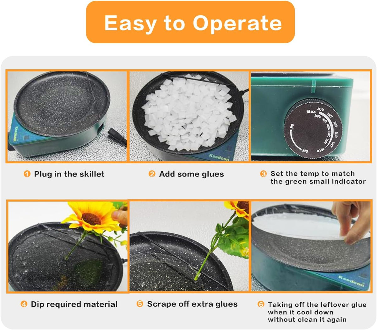 Floral Glue Pot Skillet for Crafts, Temperature Control Gage 212°F-392°F, 8.25in Diameter, Melting