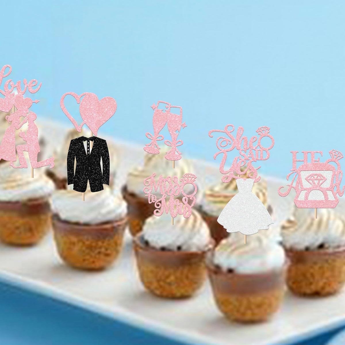 30 Pack Bride to be Cupcake Toppers Glitter Diamond Ring Love I Do Cupcake Picks Miss to Mrs He