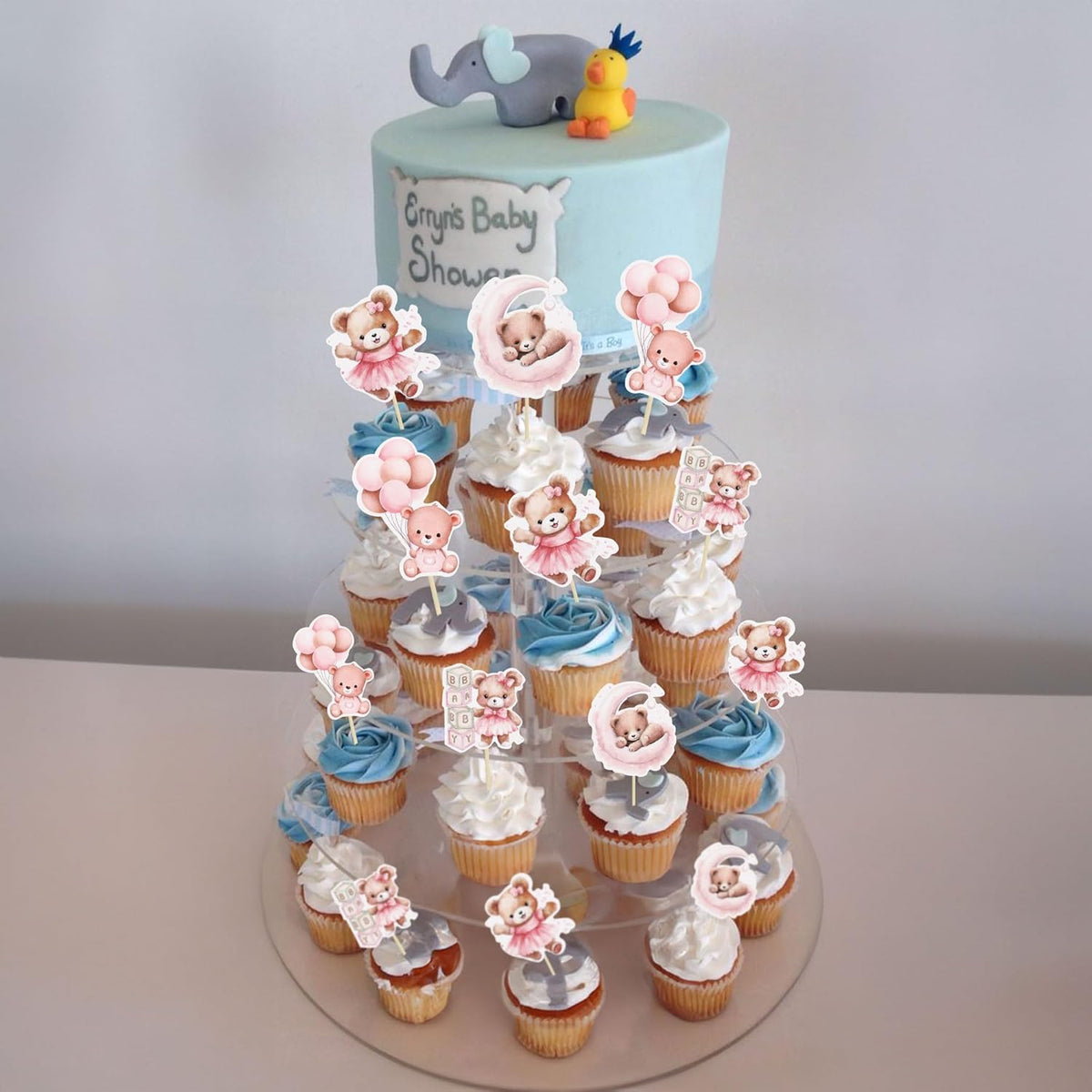 Gyufise 32Pcs Baby Shower Bear Cupcake Toppers Moon Baby Bear Baby Shower Cake Topper Decorations