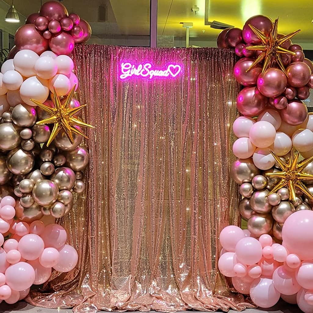 Poise3EHome Sequin Backdrop Curtain, 10Ft x 10Ft Rose Gold Glitter Photography Background Curtains