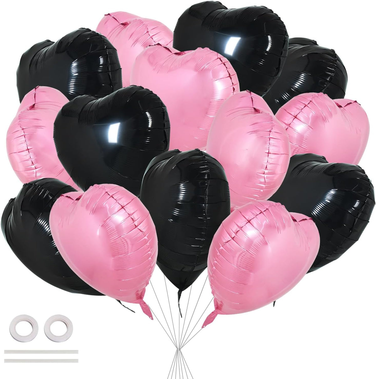 TONIFUL 30Pcs 18 Inch Pink Black Heart Balloons Valentine’s Day Heart Shape Foil Mylar Balloons