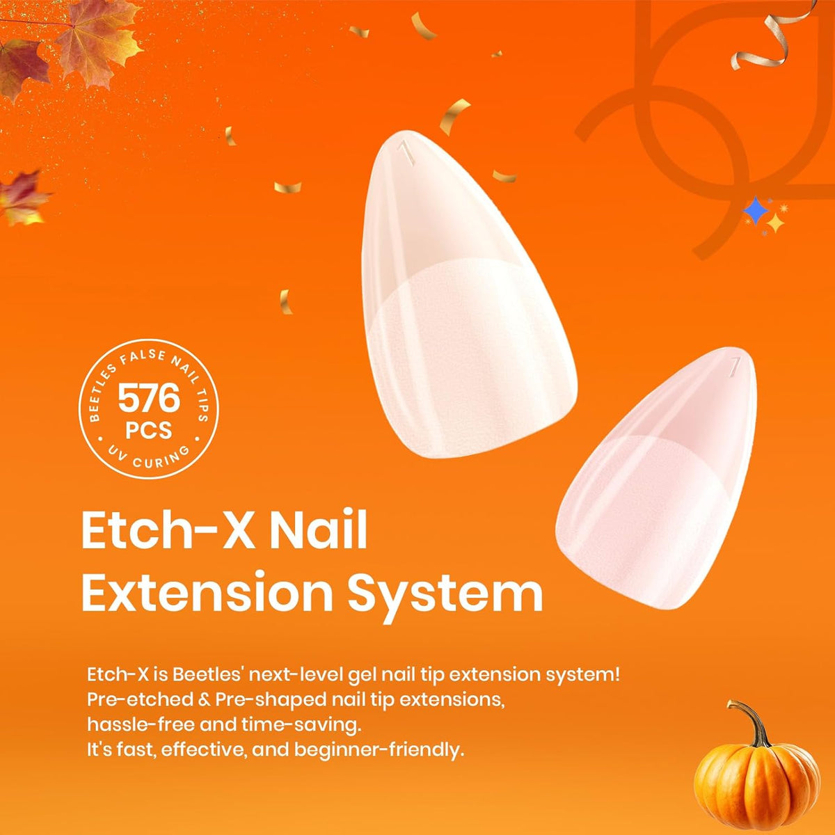 Beetles Gel Nail Tips 576Pcs Extra Short Almond Fake Nails Etch-X Half Matte Press on Nail Tips