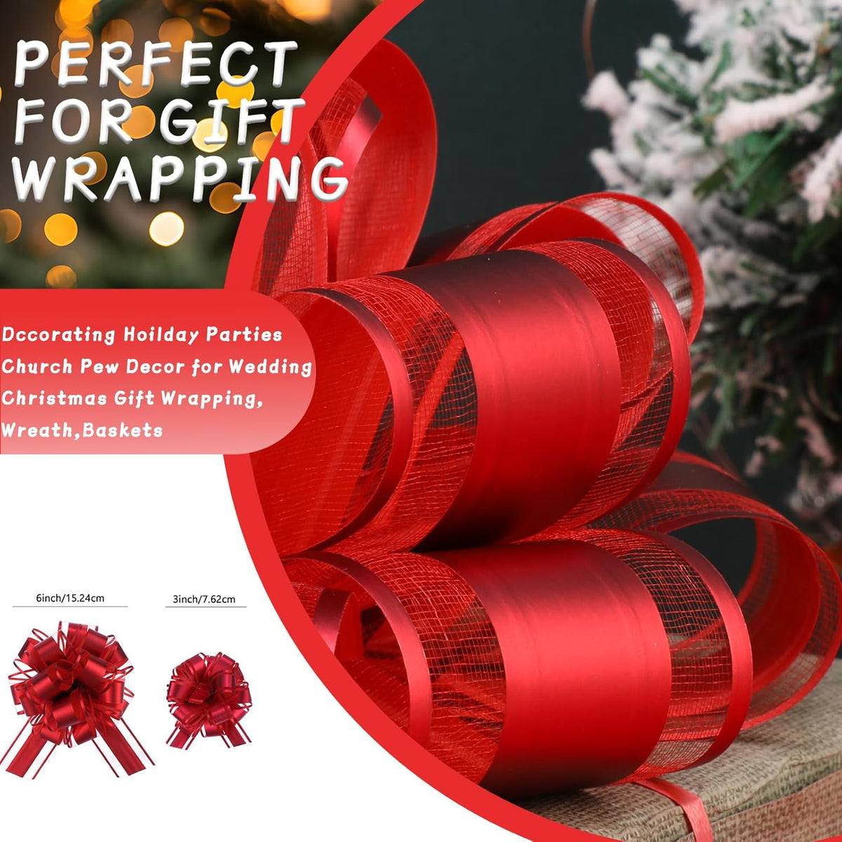 40 Pieces 6 Inches and 3 Inches Pull Bow Wrapping Pull Bow Ribbon Pull Bows for Wedding