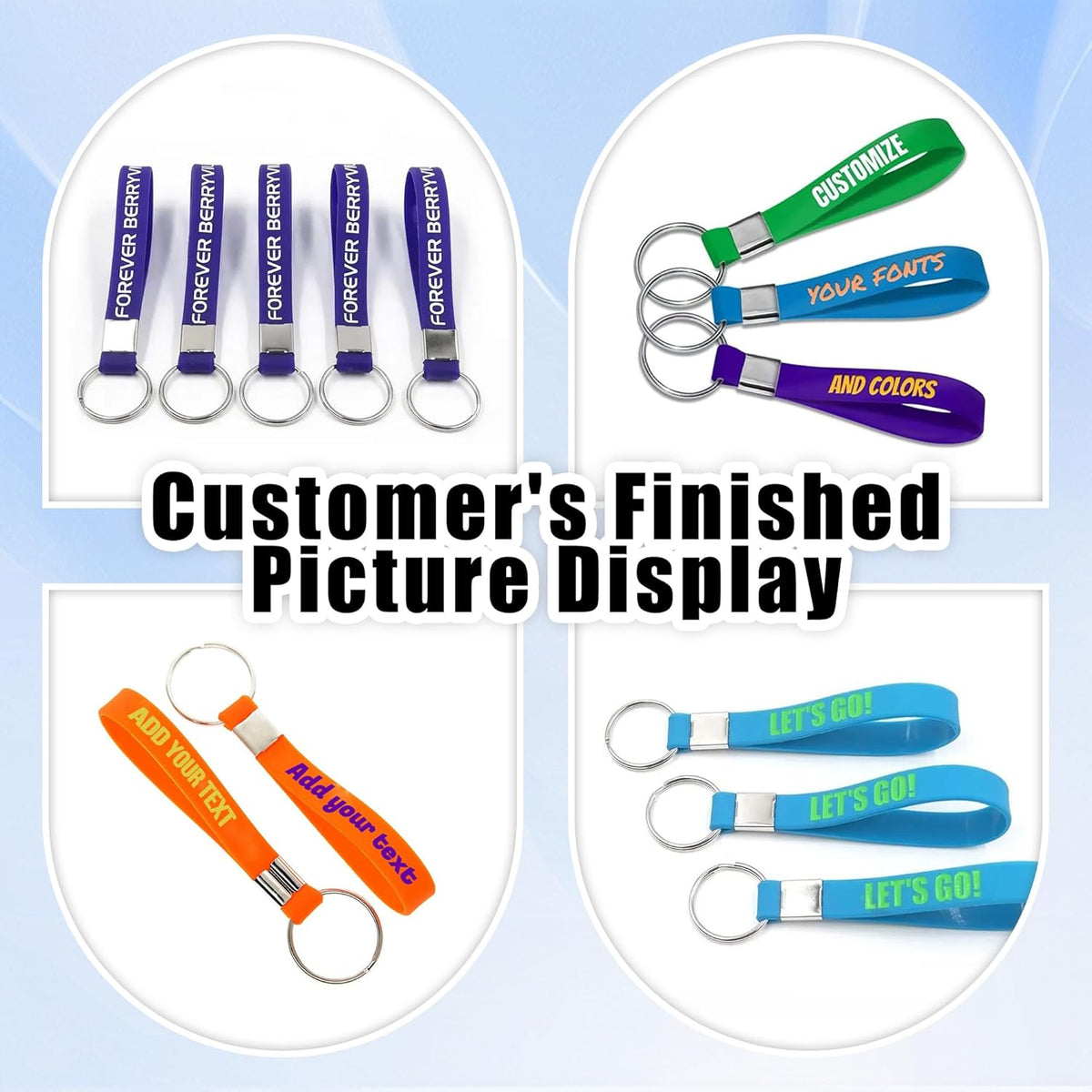 50 Personalized Silicone Keychains for Backpack Key Cellphone, Custom Silicone Keyrings