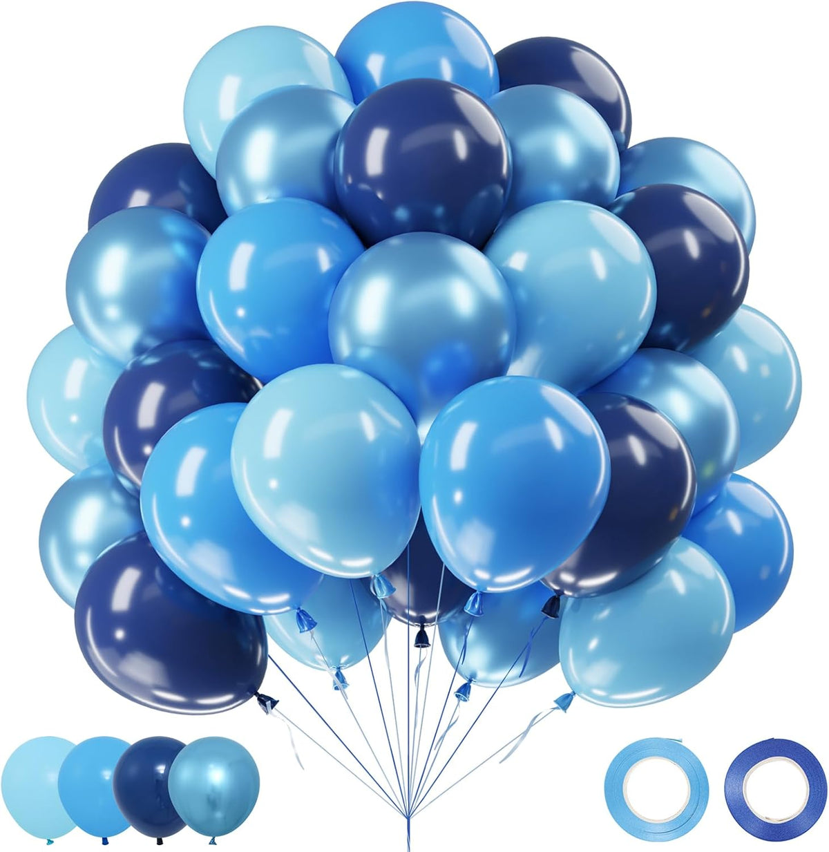Netnology Blue Balloons Set, 60Pcs 12 Inch Macaron Blue, Light Blue,Navy Blue,Metallic Blue Balloon