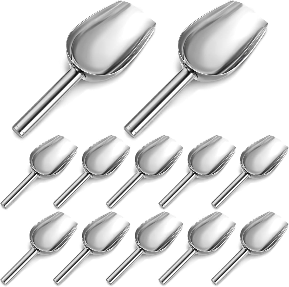 12Pcs Mini Ice Scoopers for Ice Bucket, 6 oz Stainless Steel Small Scoop Metal Food Scoop Candy