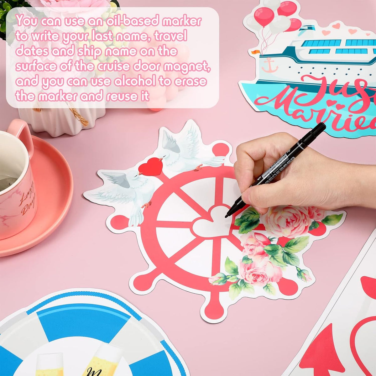 Xuhal 4 Pcs Just Married Cruise Door Decorations Wedding Honeymoon Cruise Door Magnets Just Married