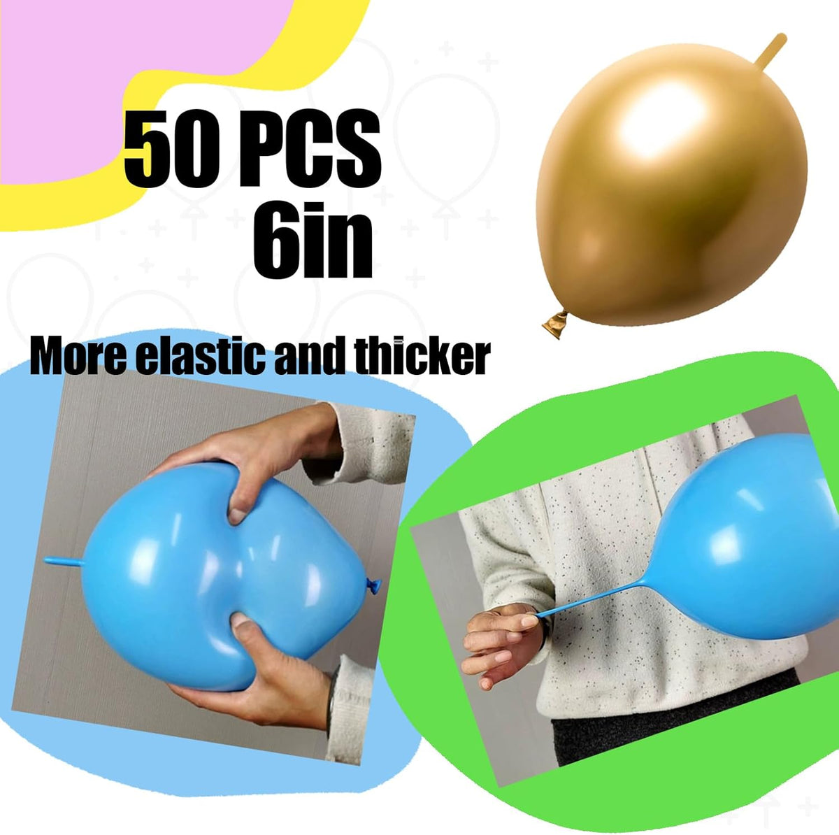 50 Pcs Quick Link Balloons Gold Metallic Chrome 6 inch, Latex Linking Balloons for Balloon