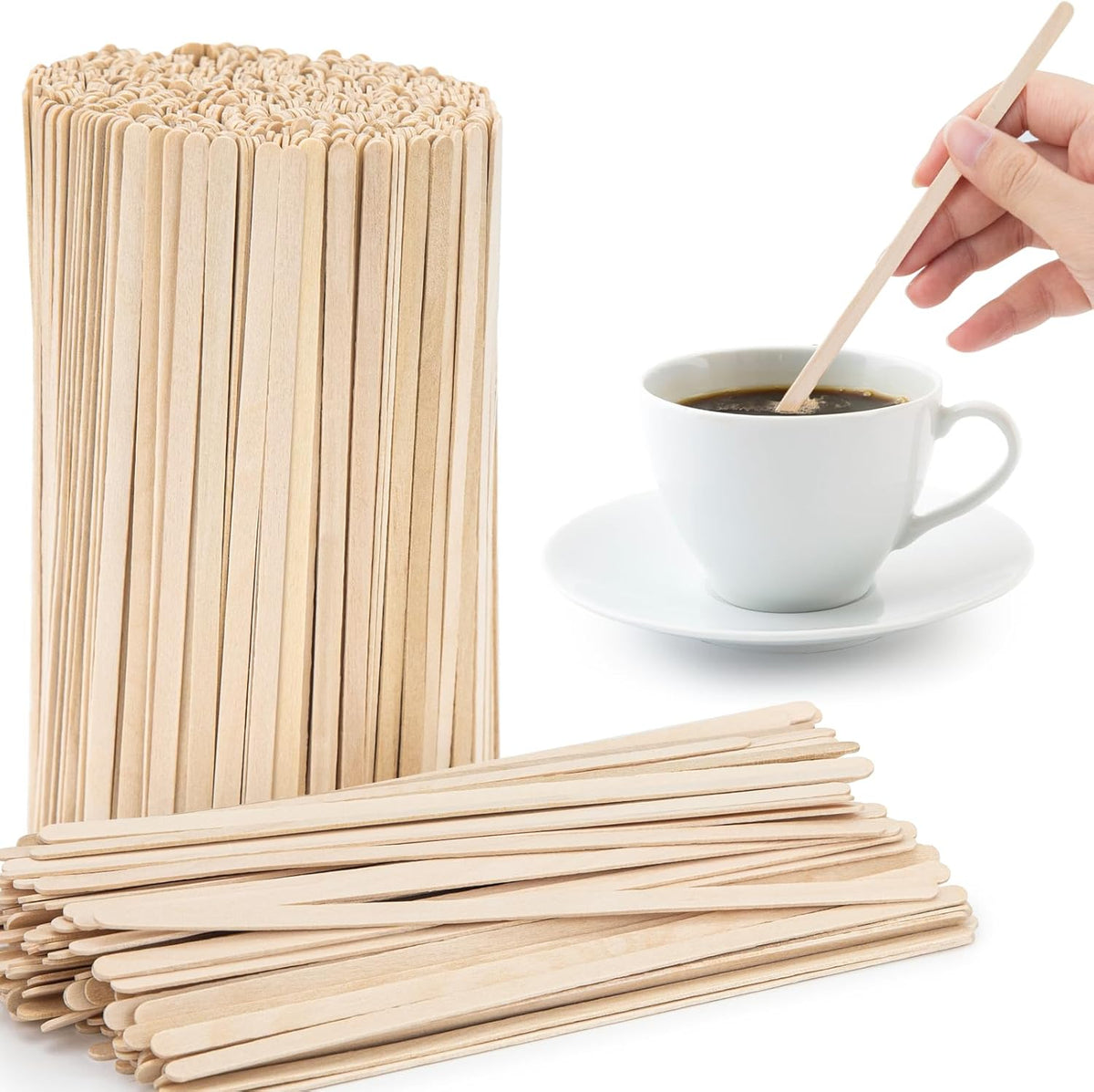 WISYOK 1000 PCS Coffee Stirrers, 7 Inch Premium Birch Wood Sticks, Smooth Round Ends, Splinter-Free