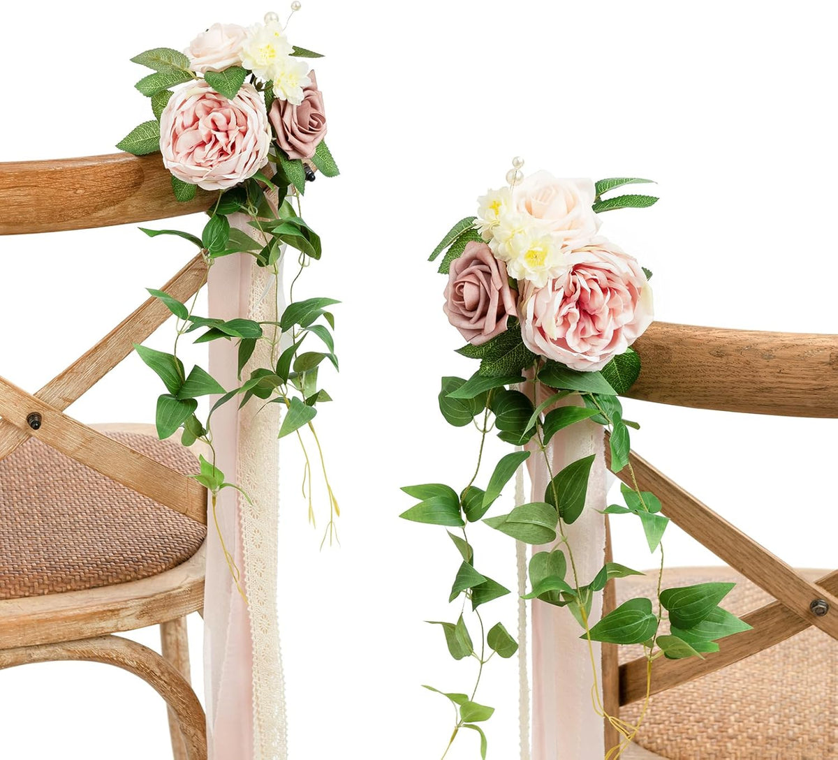 Ling's moment 8pcs Wedding Artificial Aisle Pew Flowers Chair Decorations Arrangements with Chiffon