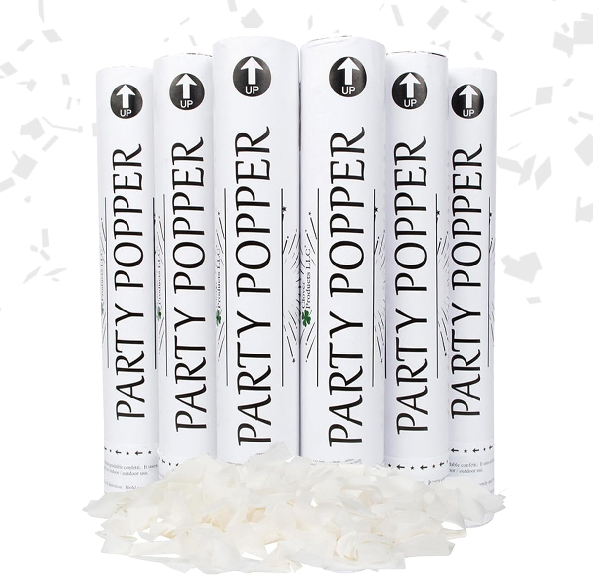 Clover Products 12" Biodegradable Confetti Cannons | 6 Pack | White Poppers for Weddings, Birthdays