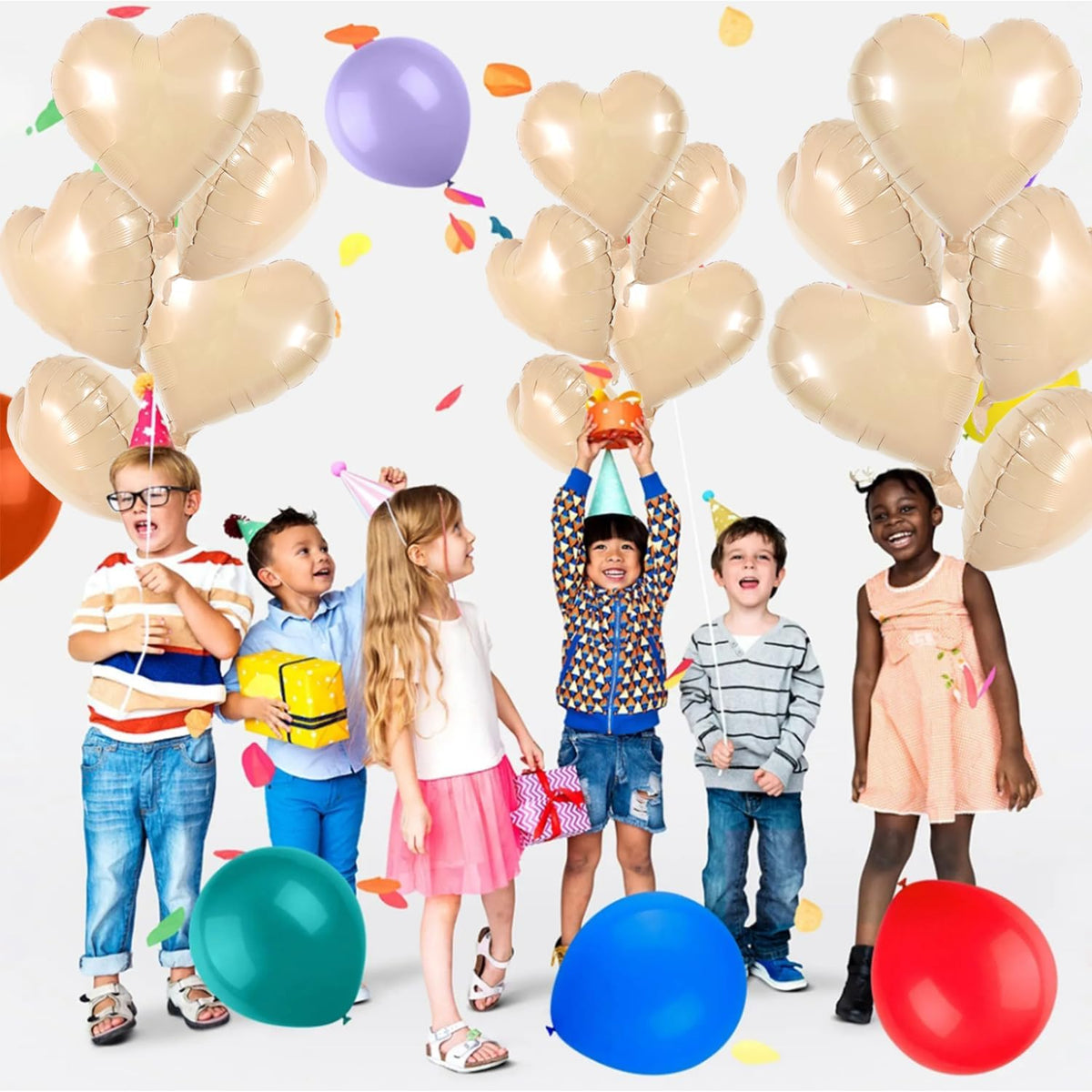 TONIFUL 30Pcs 18 Inch Light Brown Heart Balloons Heart Shape Foil Mylar Balloons Decoration for