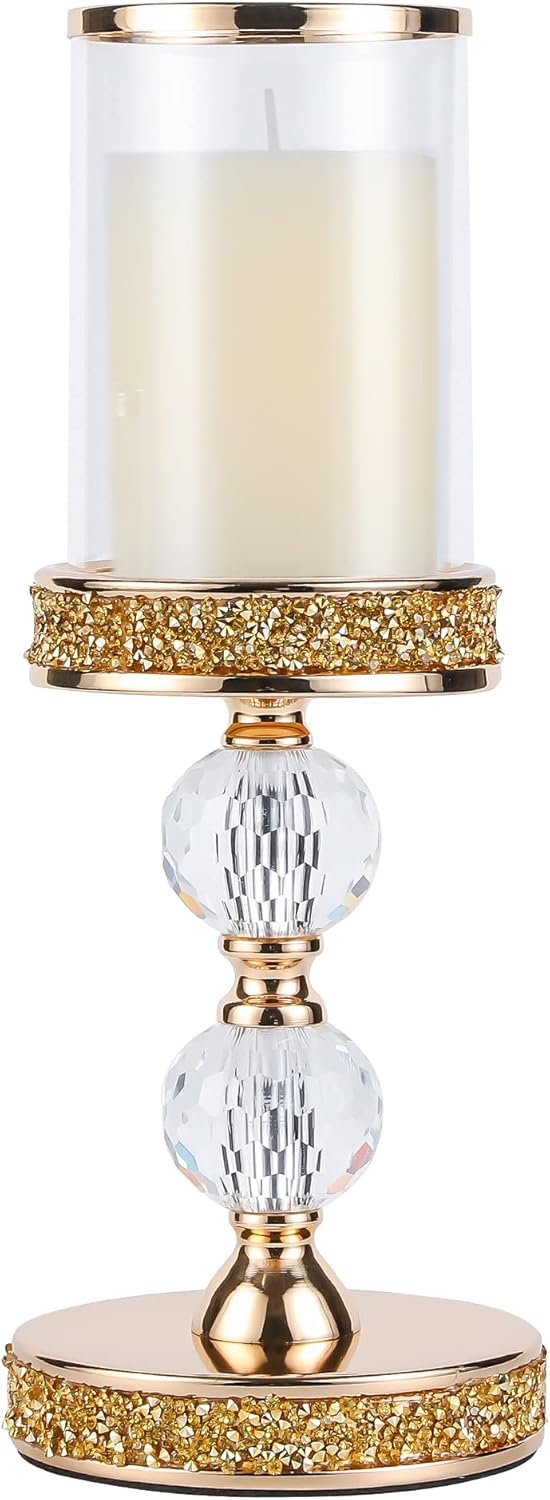 Pillar Candle Holder, 13 Inch Crystal Candlesticks for 3''X5'' Candles, Dining Coffee Table Decor