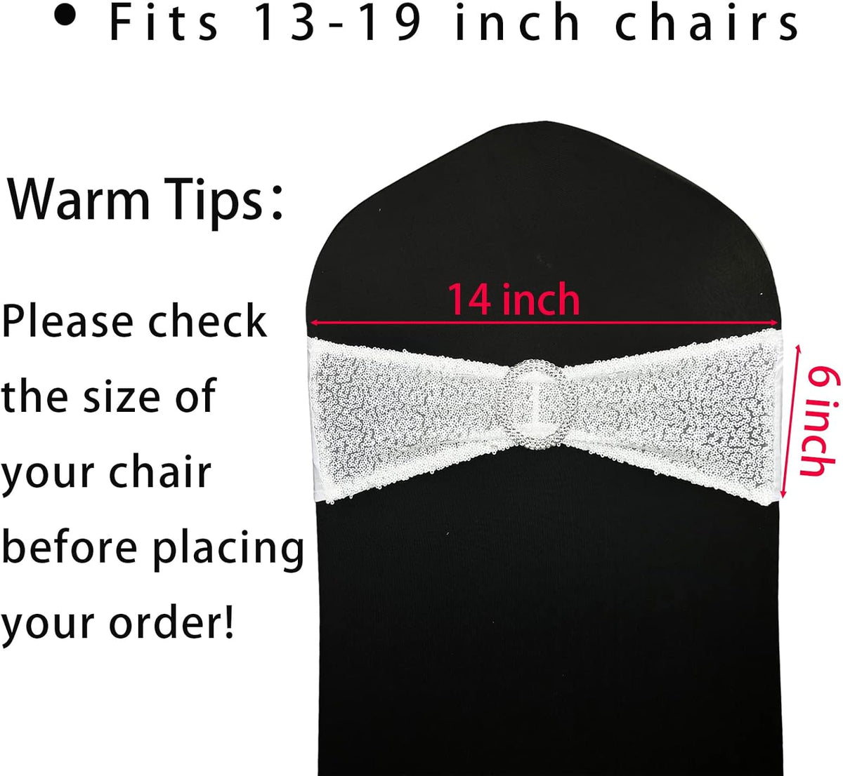 Sequin Chair Sashes Stretch Chair Bands Spandex Polyester Bows for Party Hotel Wedding Banquets