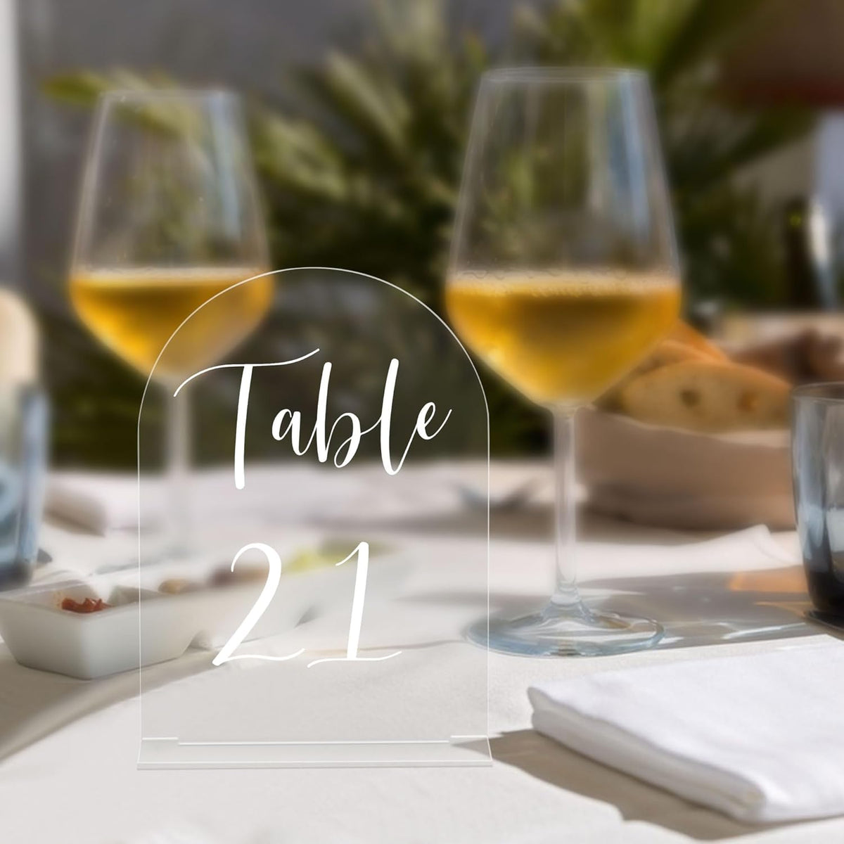 JOYIT Arch Wedding Table Numbers 1-50 with Stands – 5" X 7" Acrylic Table Signs with Clear
