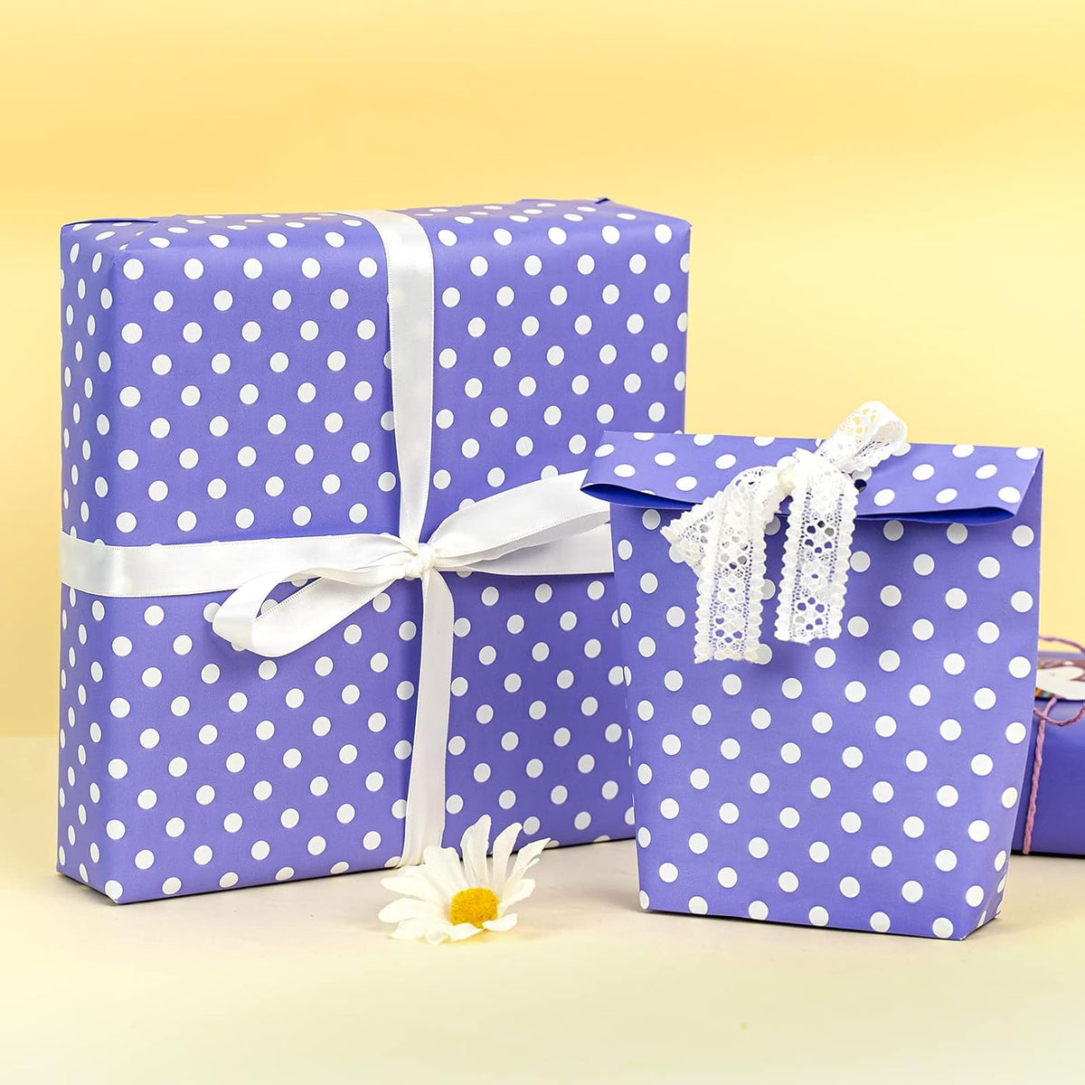 WRAPAHOLIC Reversible Wrapping Paper - Mini Roll - 17 Inch X 33 Feet - Light Purple and Polka Dot