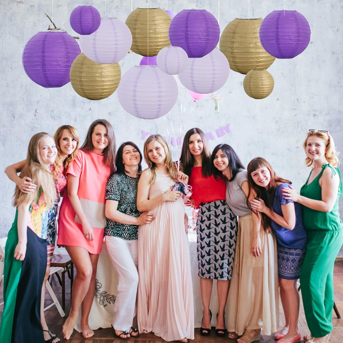 BEISHIDA 16 Pcs Purple Gold Paper Lanterns,Hanging Decorative Chinese Japanese Round Paper Lantern