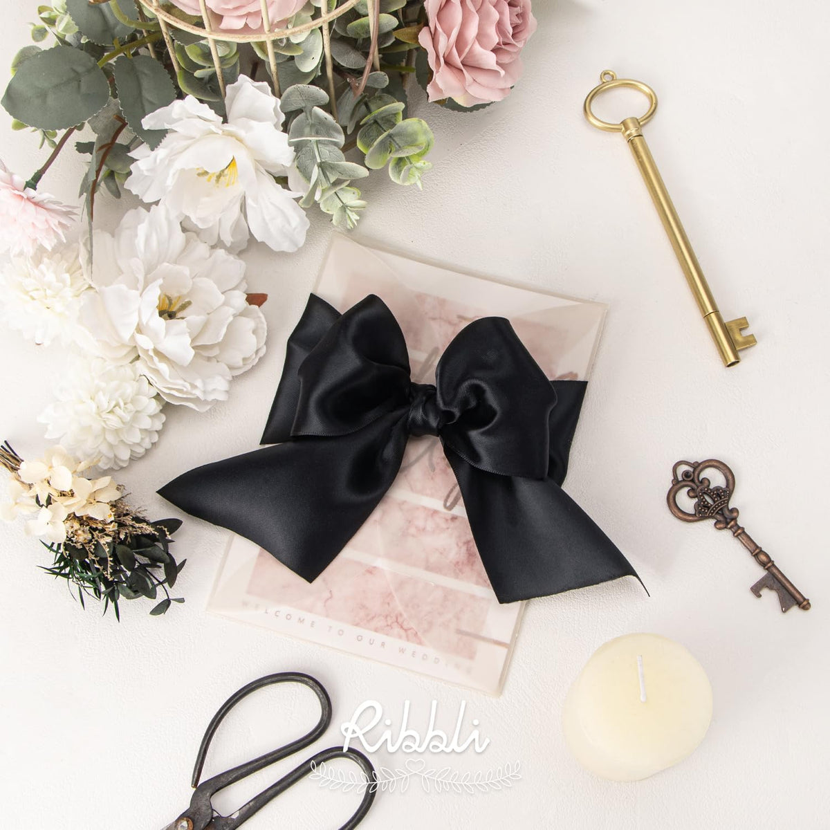 Ribbli Black Double Faced Satin Ribbon, 3” x Continuous 10 Yards,Use for Bows Bouquet,Gift