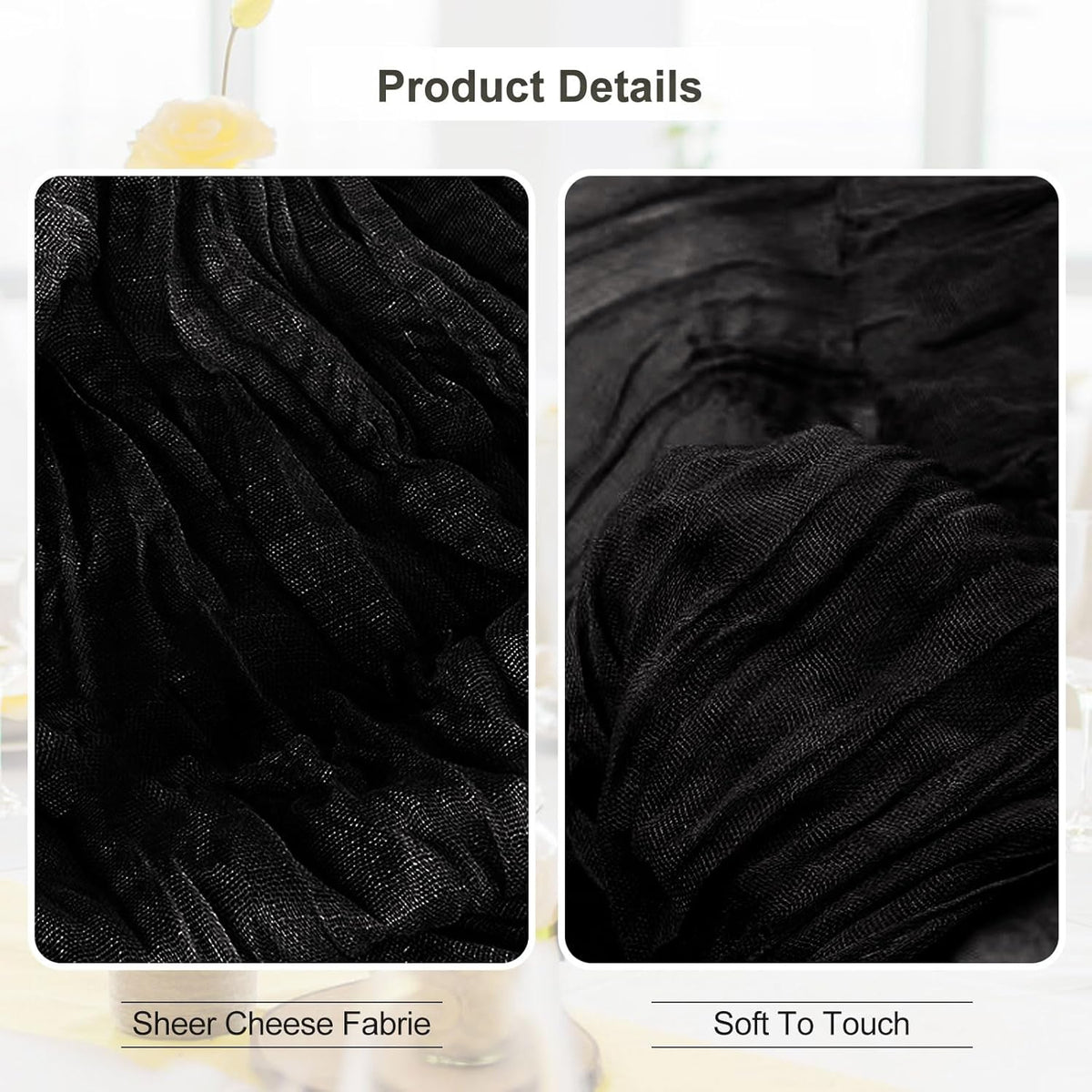 6 Pack Black Cheesecloth Table Runner 35x120 Inch 10Ft Rustic Gauze Cheese Cloth Thanksgiving Table