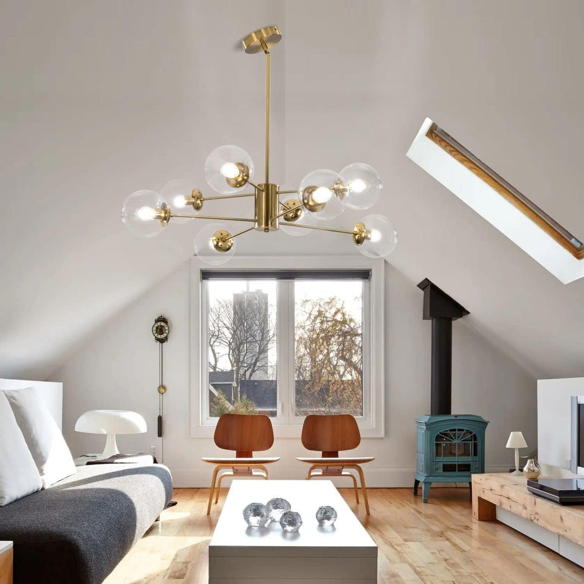 KCO Lighting Modern Sputnik Chandelier 8-Light Clear Glass Globe Ceiling Pendant Light Mid Century