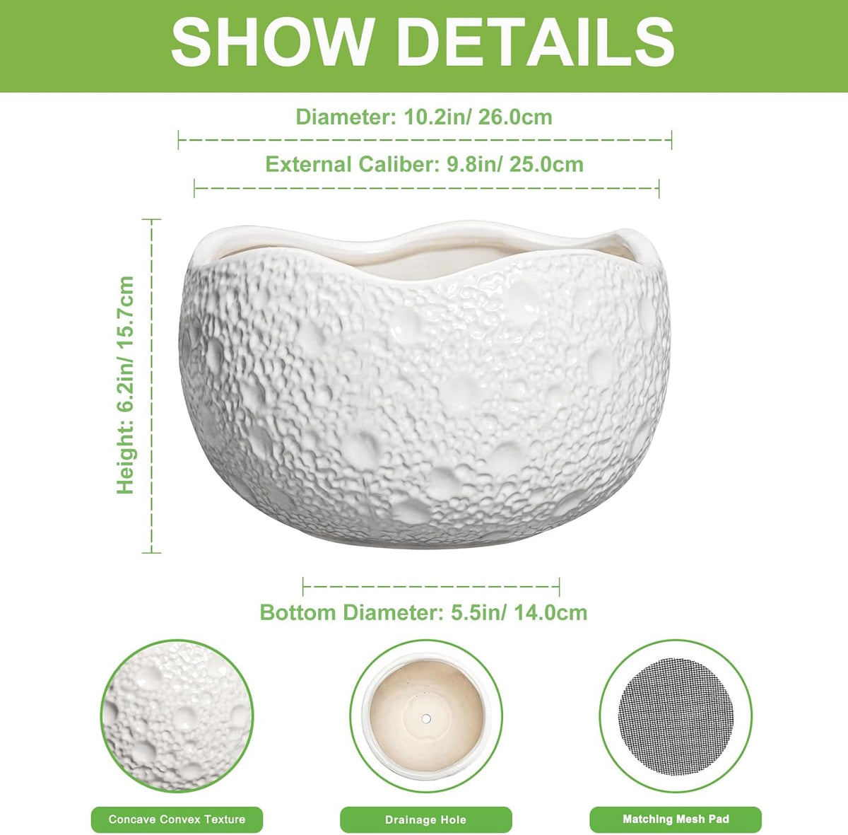 10 Inch Plant Pot - Ceramic Planter for Indoor Outdoor, Round Bonsai Pots, Decorative Flower Pots