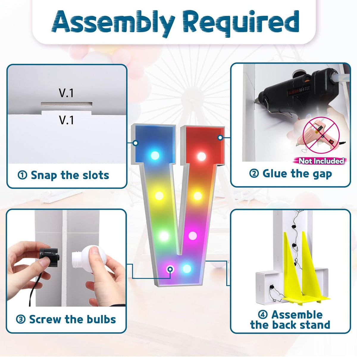 imprsv 3FT Colorful Marquee Light Up Letters V, 18 Colors Light Up Sign Alphabet Sign with Remote
