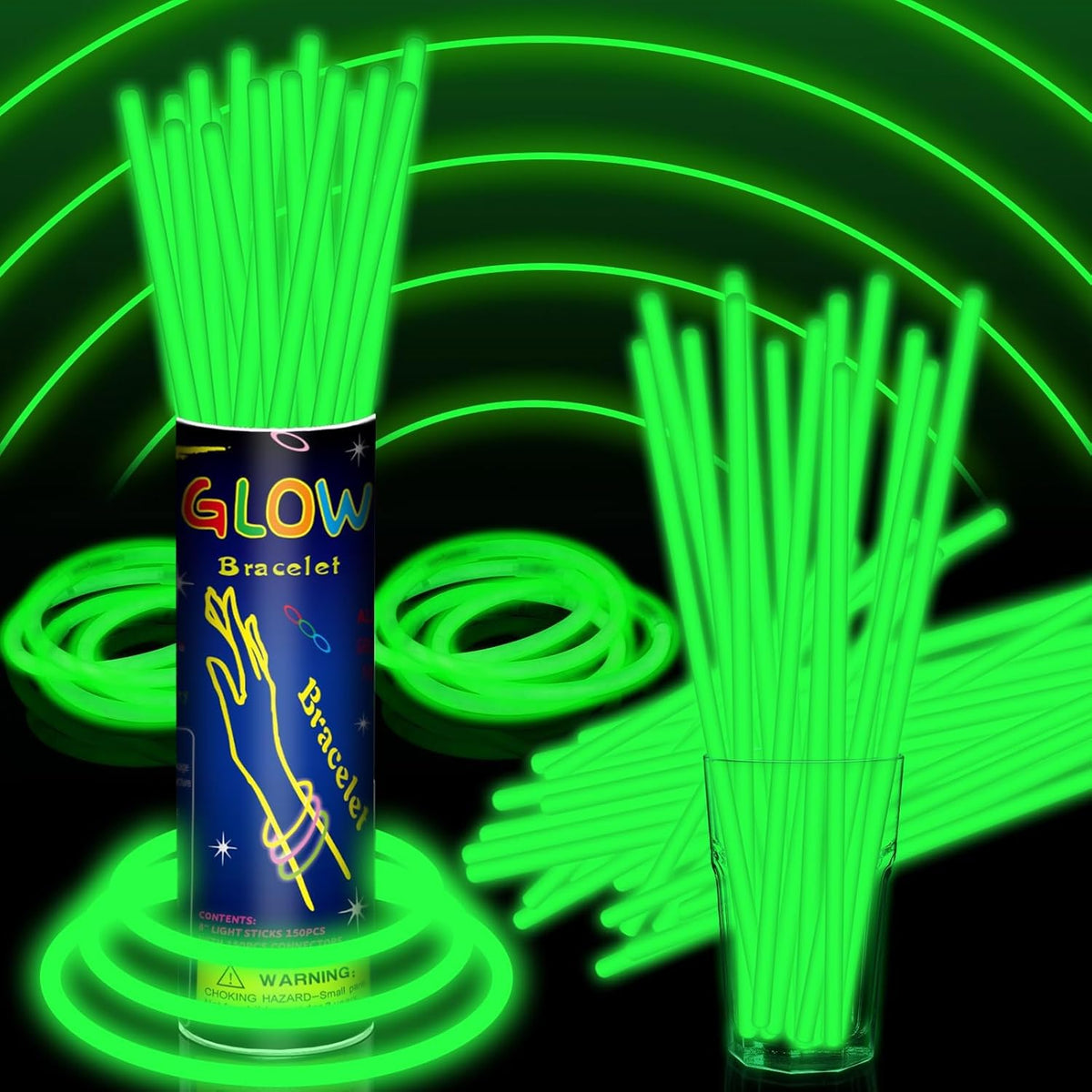 100 Pack 8” Green Glow Sticks Bulk with 100 Connectors Neon Glow In The Dark Party favors Supplies