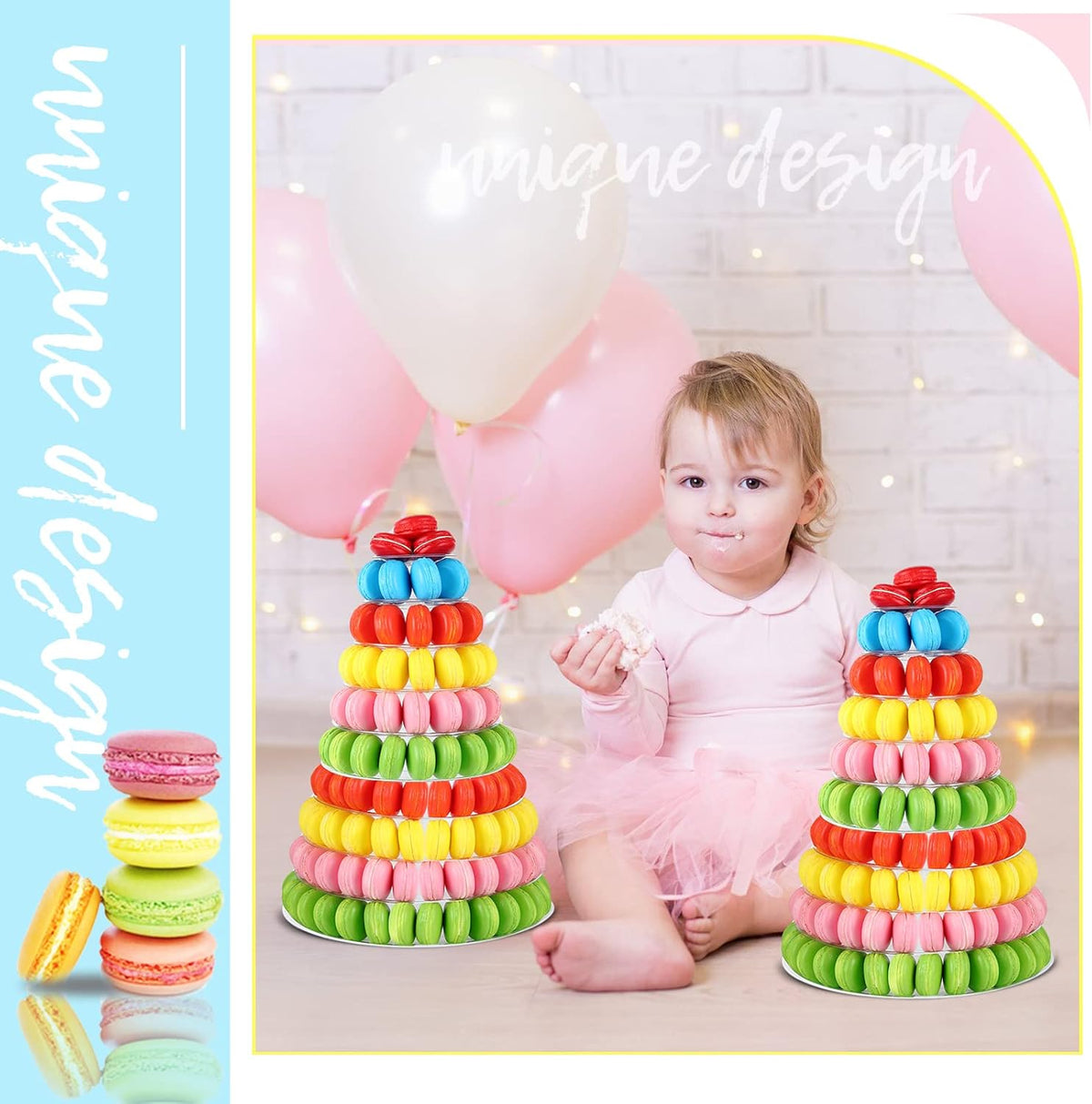 Juexica 10 Tiers Round Macaron Tower Stand Plastic Cake Display Rack Macaron Display Wedding