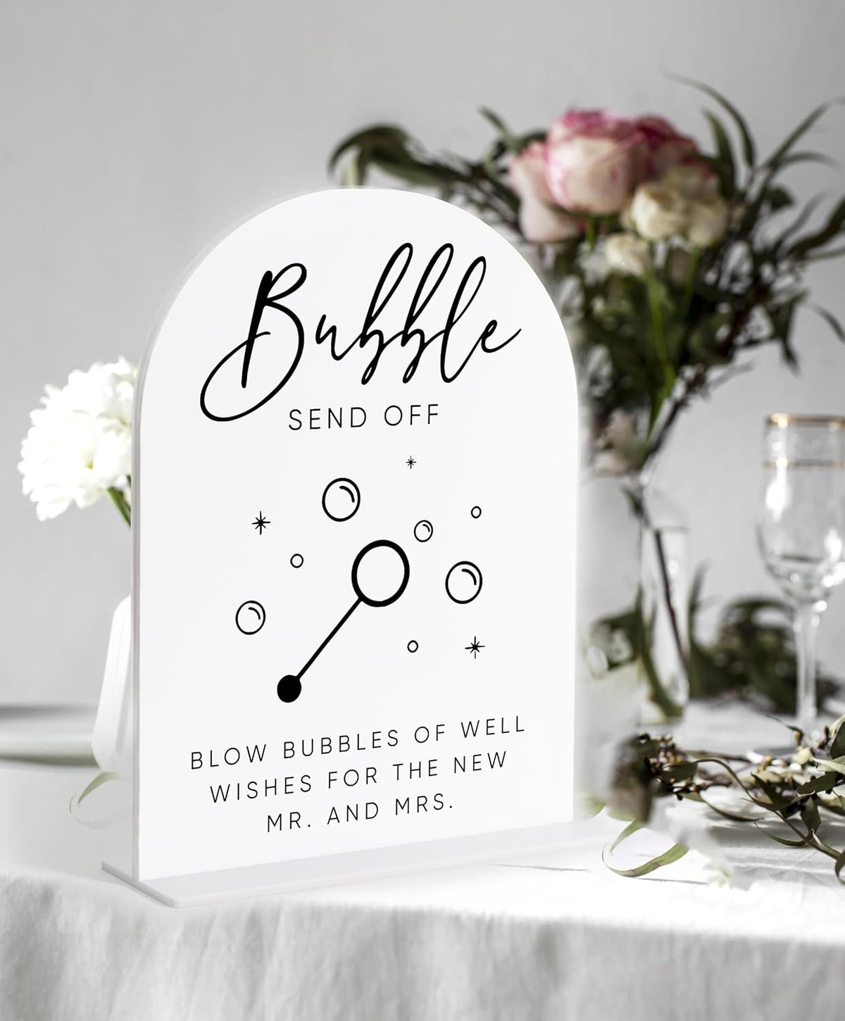 Bubble Send Off Sign for Wedding, White Arch Acrylic Sign, Wedding Reception Decorations, Bridal