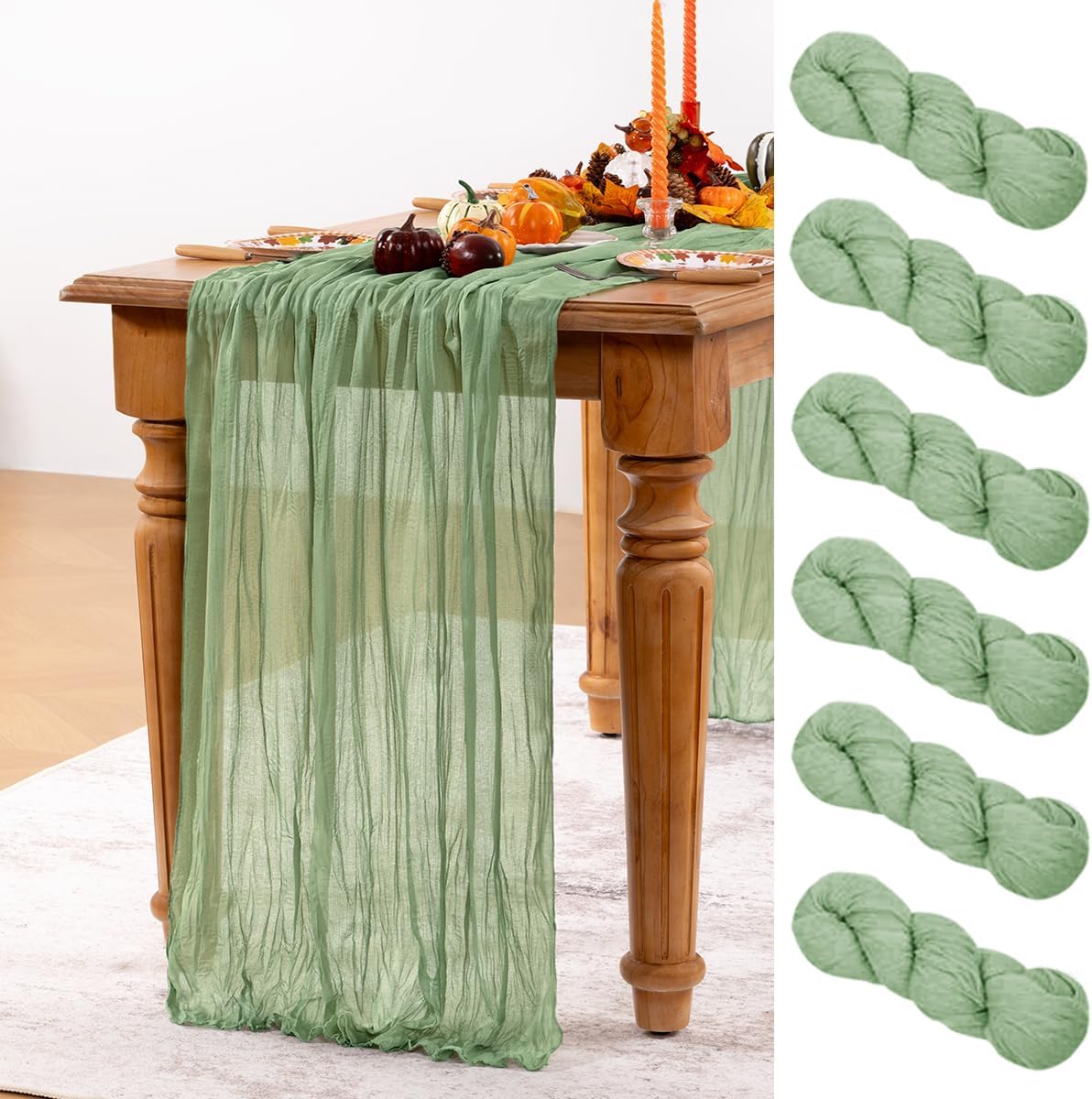 Sage Green Cheesecloth Table Runner 6 Pack Fall Table Runners Boho Gauze 120 Inches Sage Cheese
