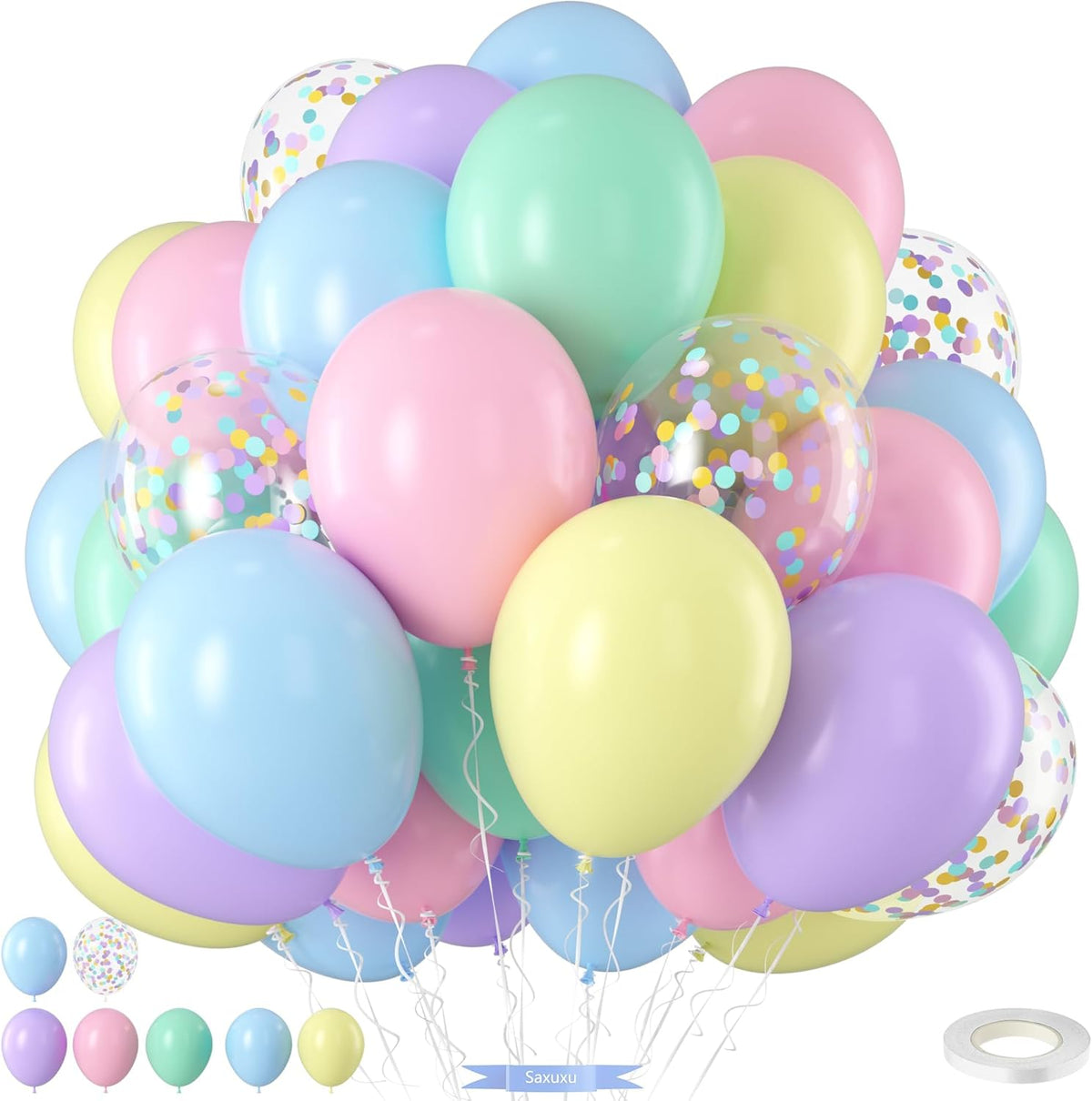 Pastel Balloons,12 Inch Macaron Pink Purple Blue Yellow Green Colorful Confetti Balloons Assorted