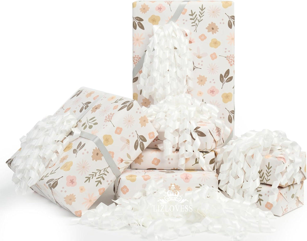 6 Inch White Curly Bows for Gift Wrapping Set of 6, Self Adhesive Bows White Gift Bows for