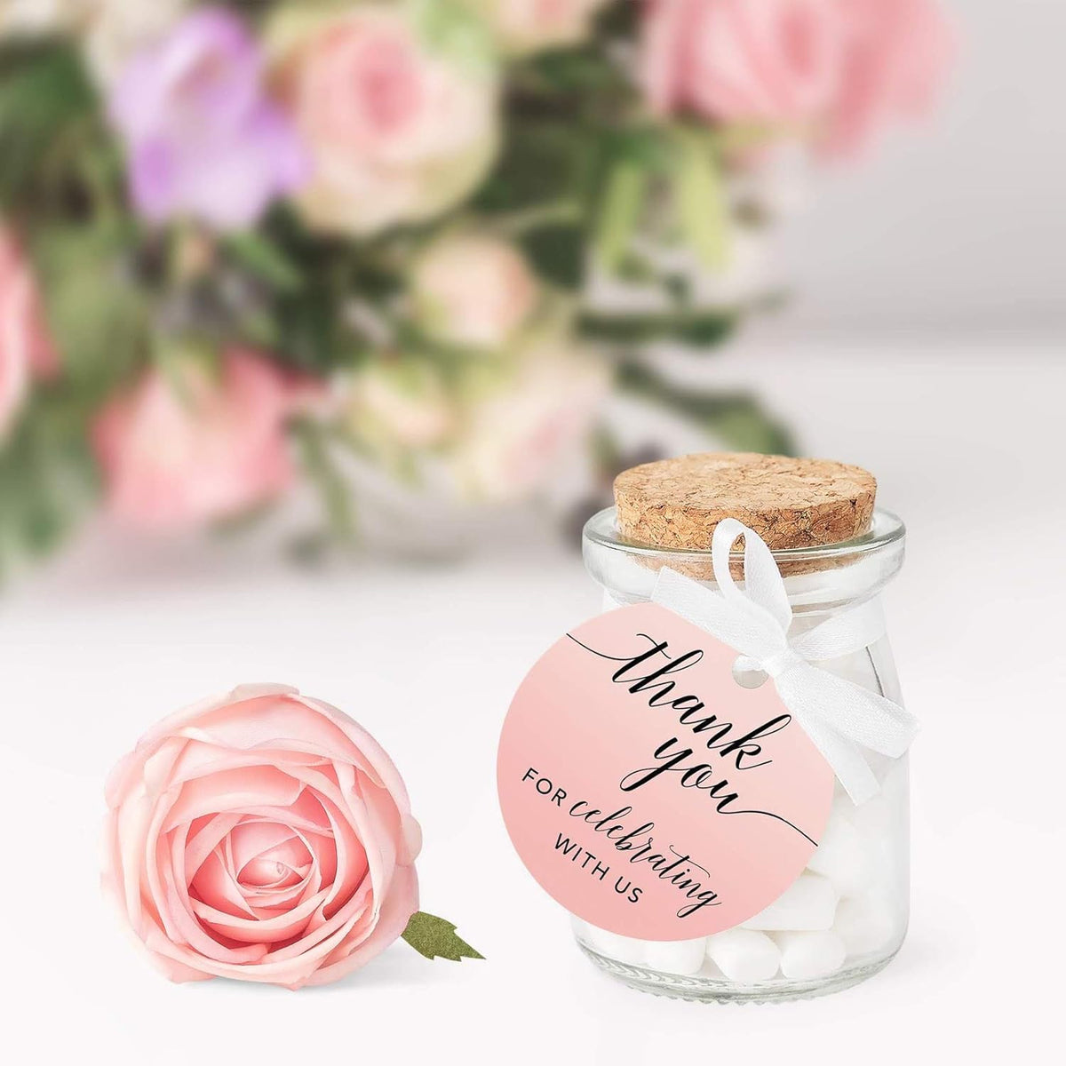Andaz Press Blush Pink Rose Elegant Party Collection, Round Circle Tags, Thank You for Celebrating