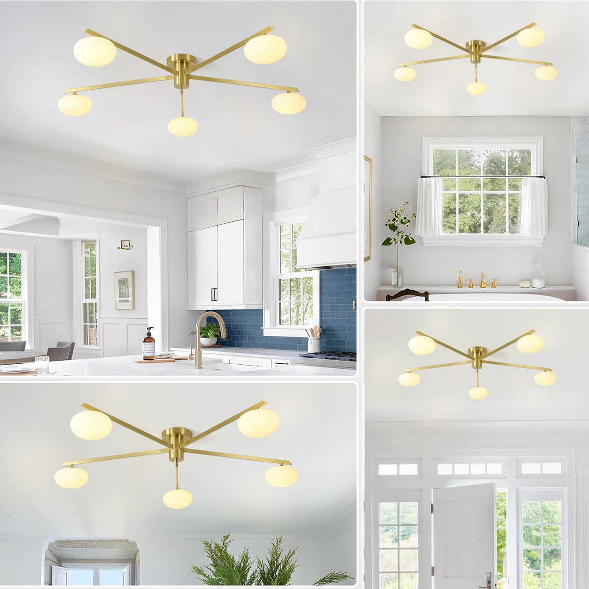 5 Lights Industrial Semi Flush Mount Ceiling Light Fixture Gold Modern Sputnik Chandelier Ceiling