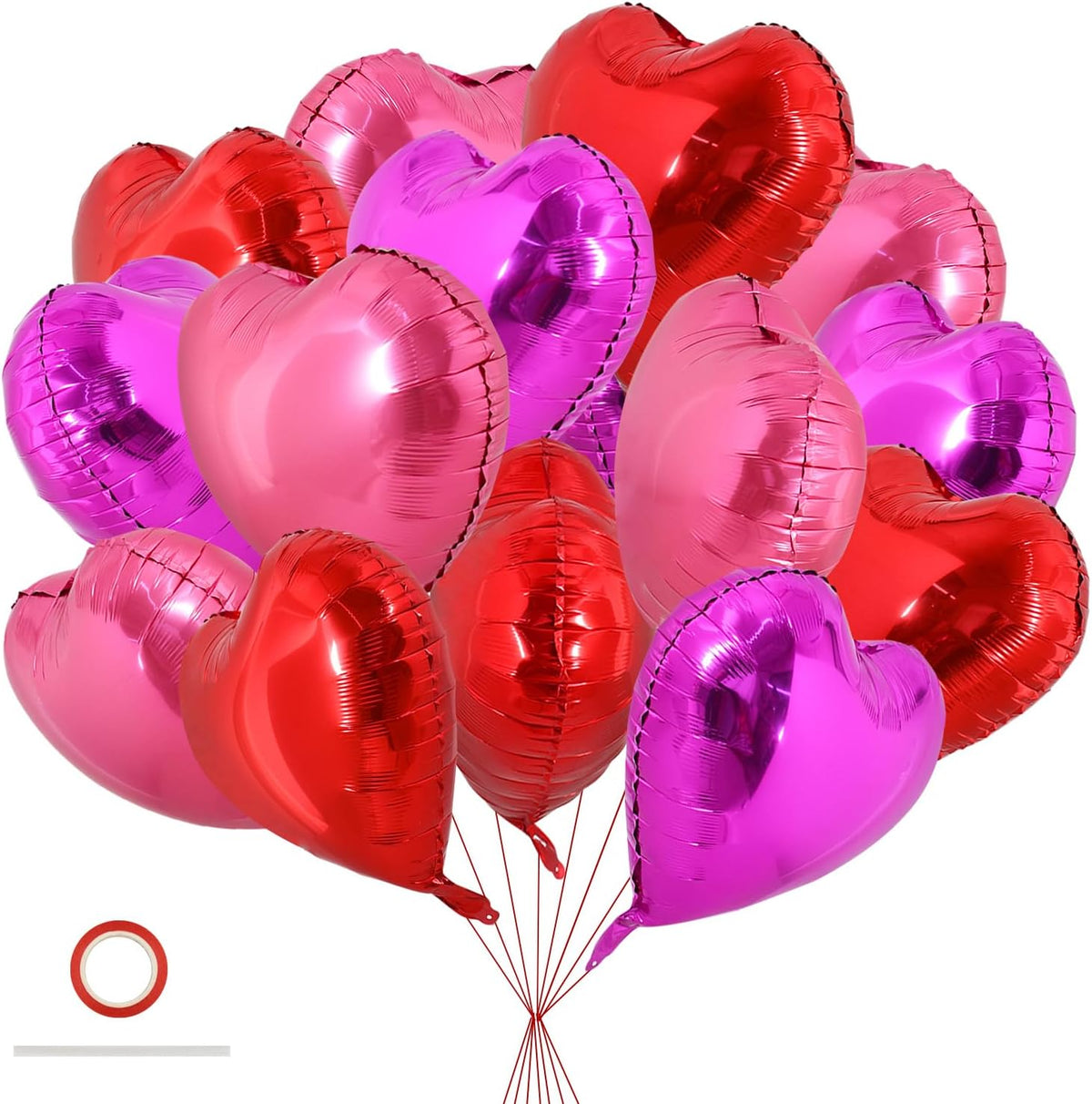 TONIFUL 30Pcs 18 Inch Rose Red Heart Balloons Valentine’s Day Heart Shape Foil Mylar Balloons