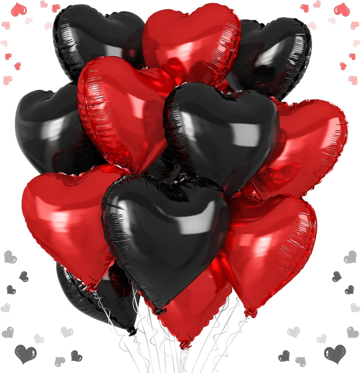 Red Black Heart Balloons, 18 Inch Red and Black Heart Shape Balloon, 12PCS Black Red Helium Foil