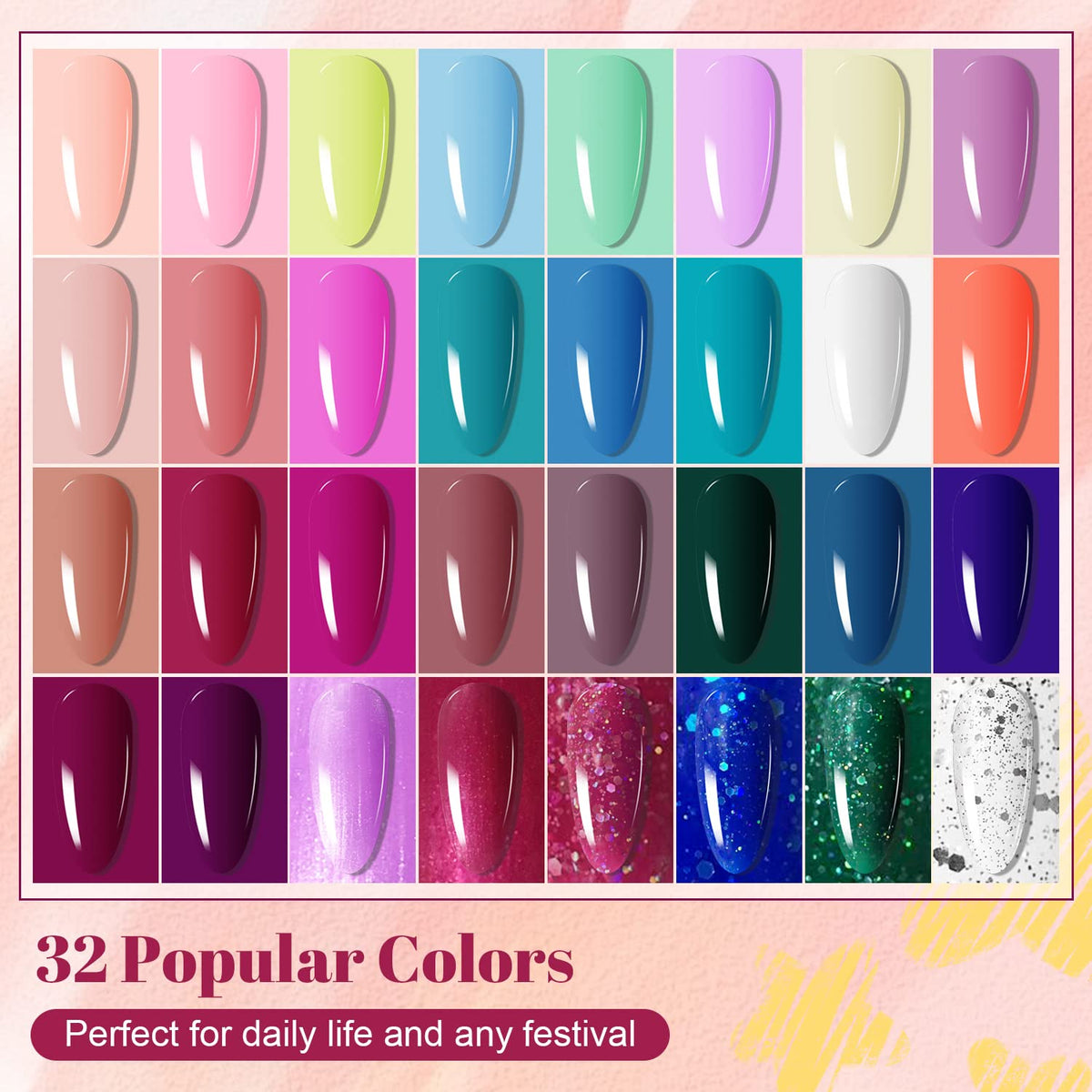 JODSONE 36 PCS Gel Nail Polish Starter Kit U V Light and Dark Series Gel Nail Set No Wipe Base